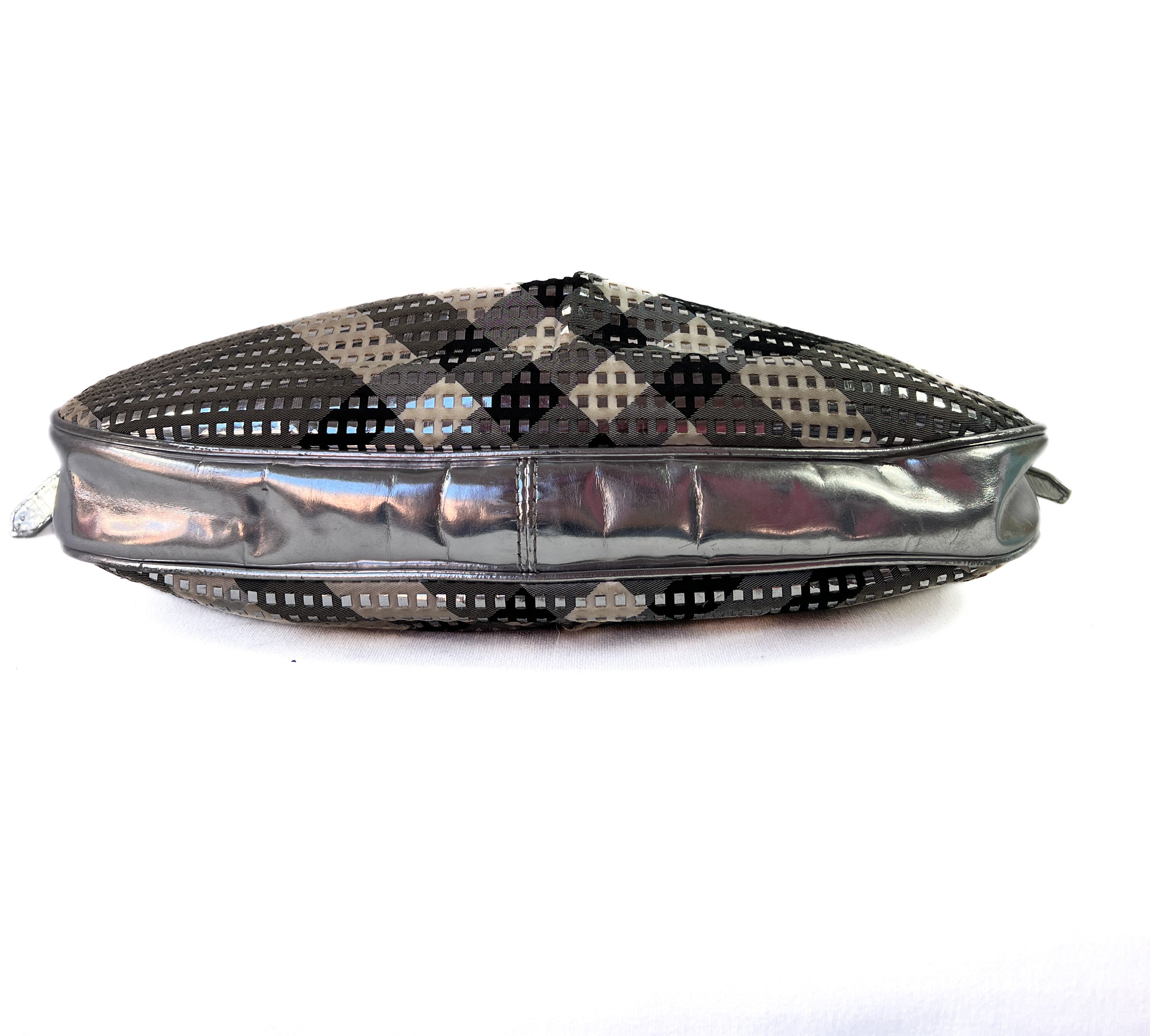 Burberry gray plaid silver and gold shoulder bag
