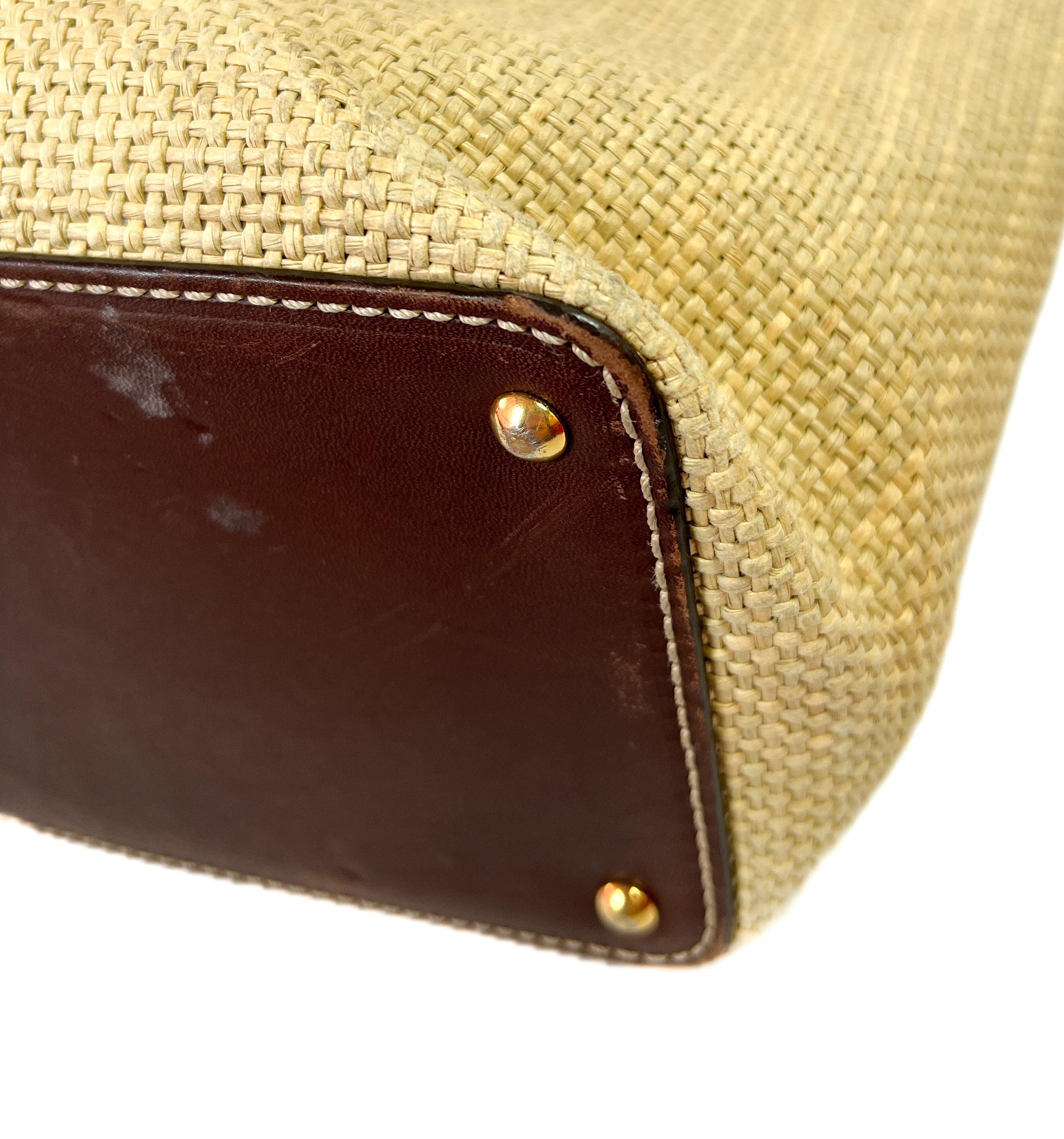 Chanel natural raffia and leather tote