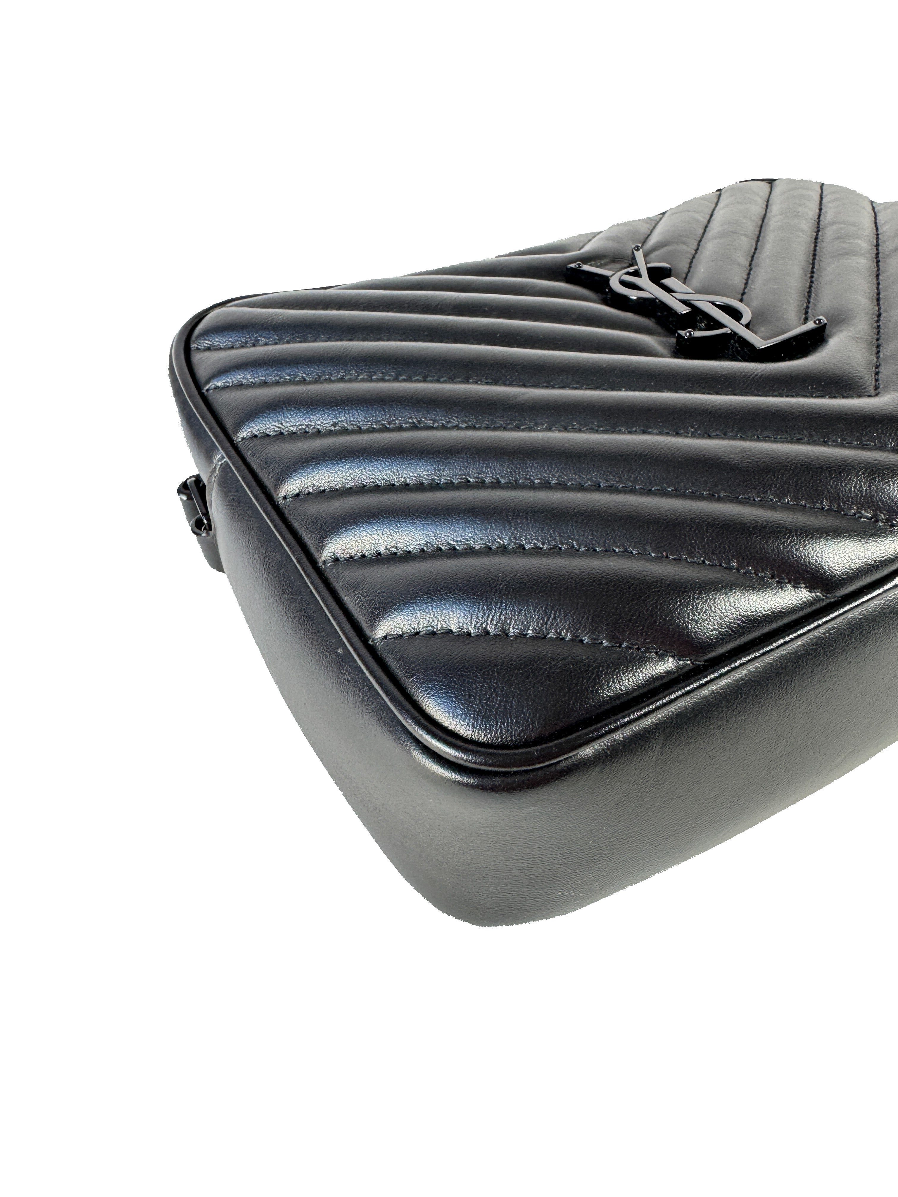 Saint Laurent Lou black leather camera Matelasse Chevron bag small GUE612544.0422