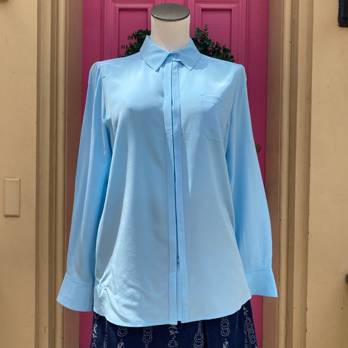Tory Burch Light Blue Silk Button Up shirt Size 8