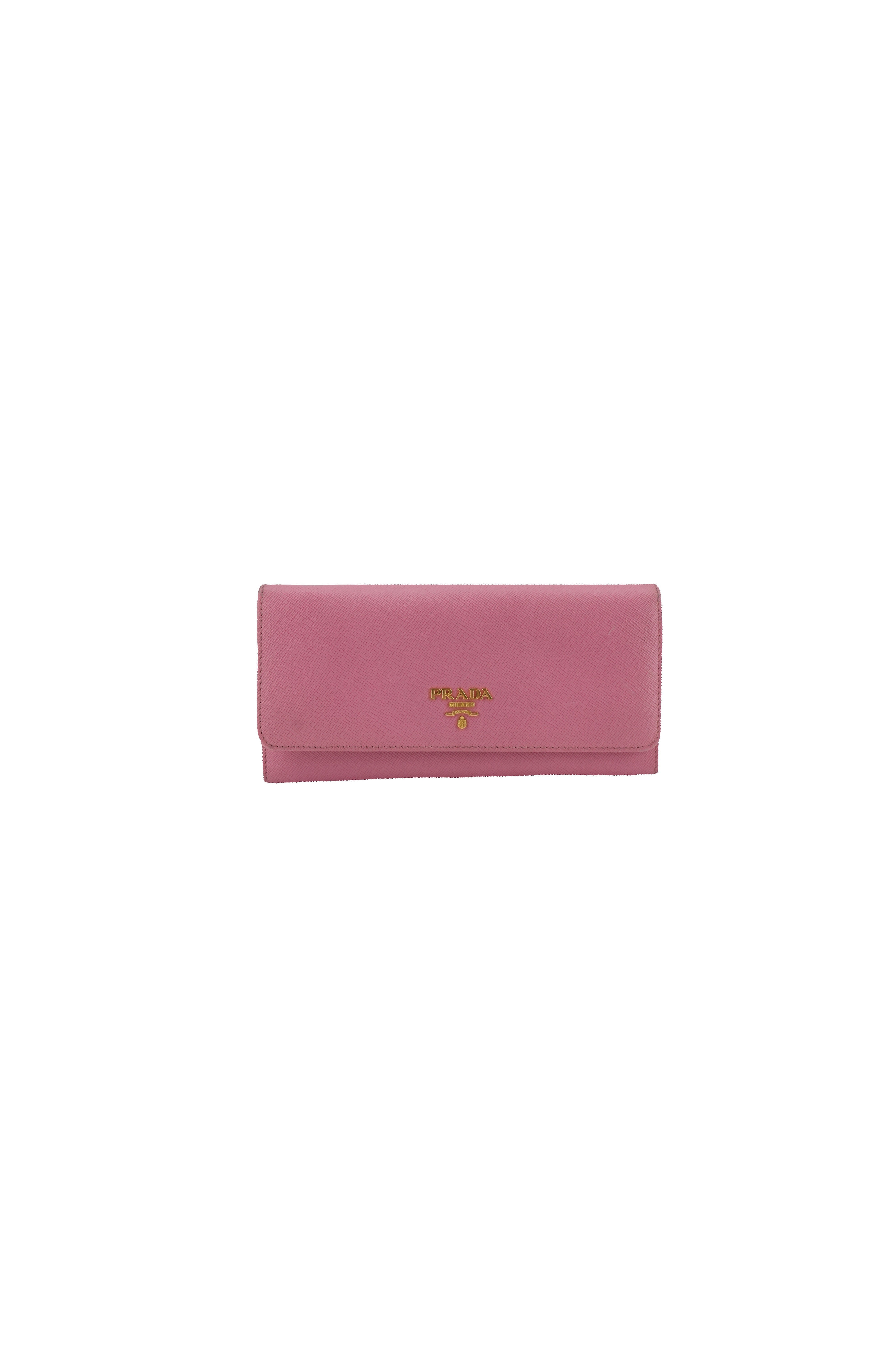 Prada pink saffiano leather long wallet 223