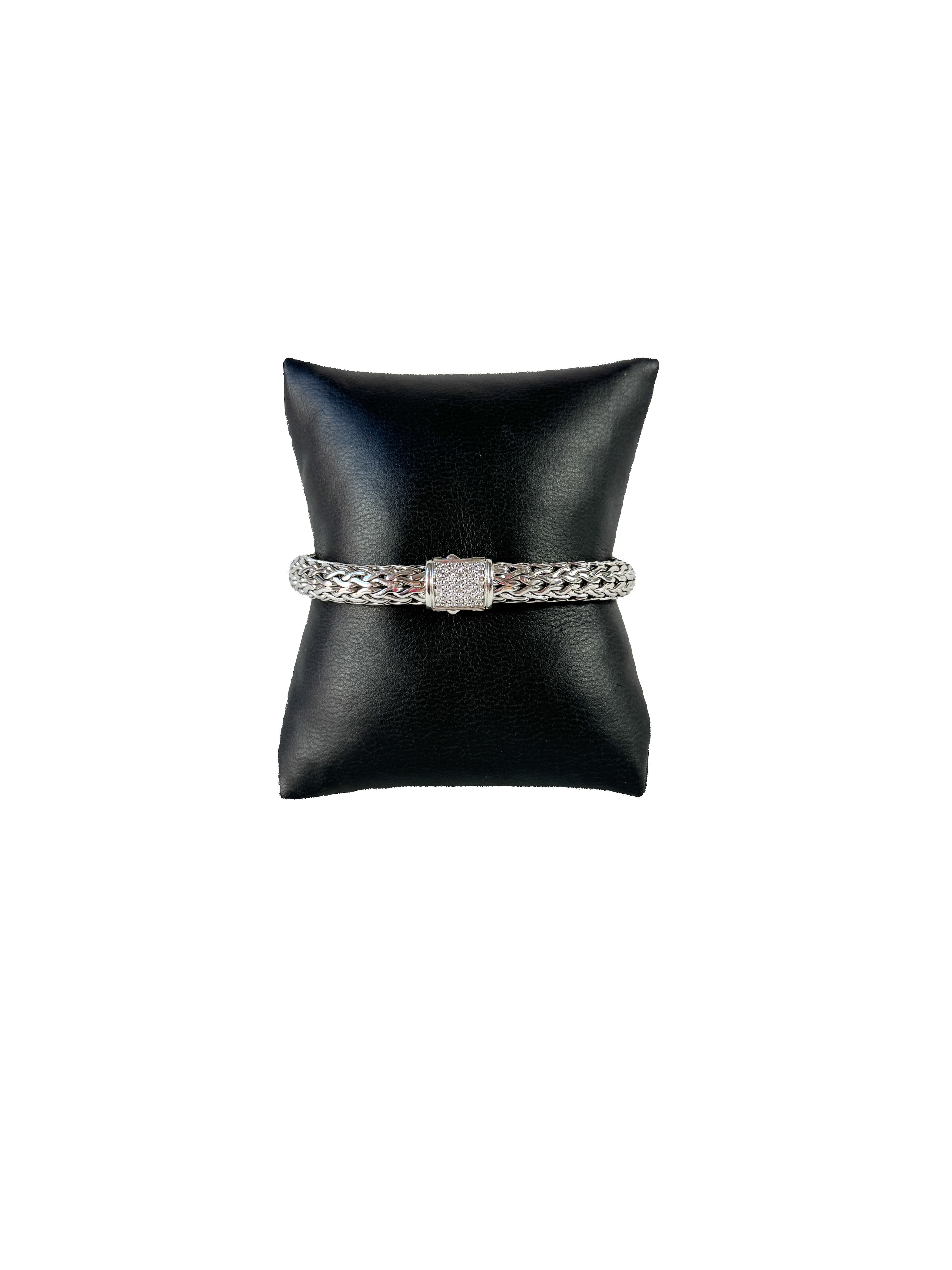 John Hardy sterling silver pave diamond classic chain bracelet