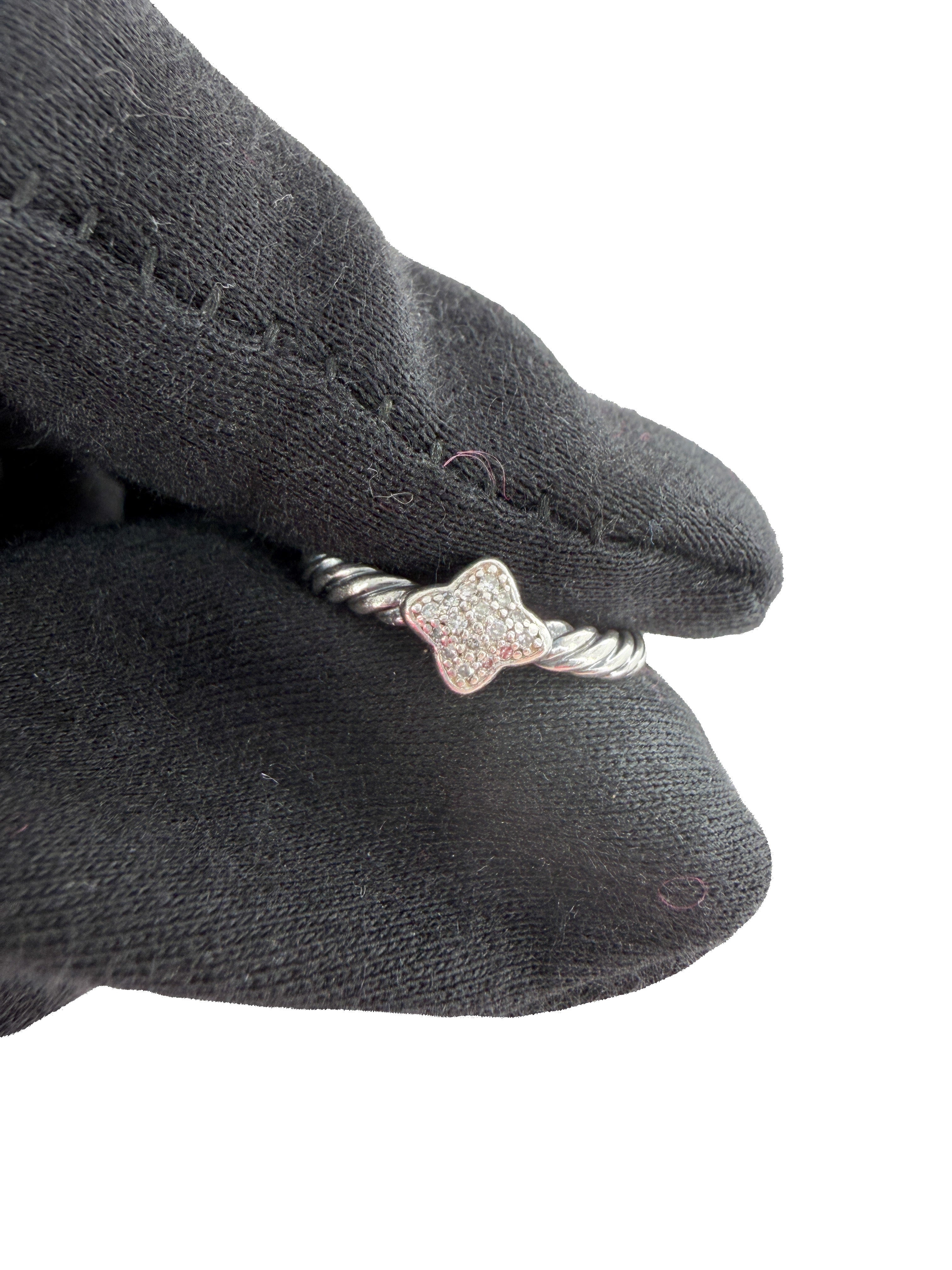 David Yurman sterling silver pave diamond quatrefoil ring