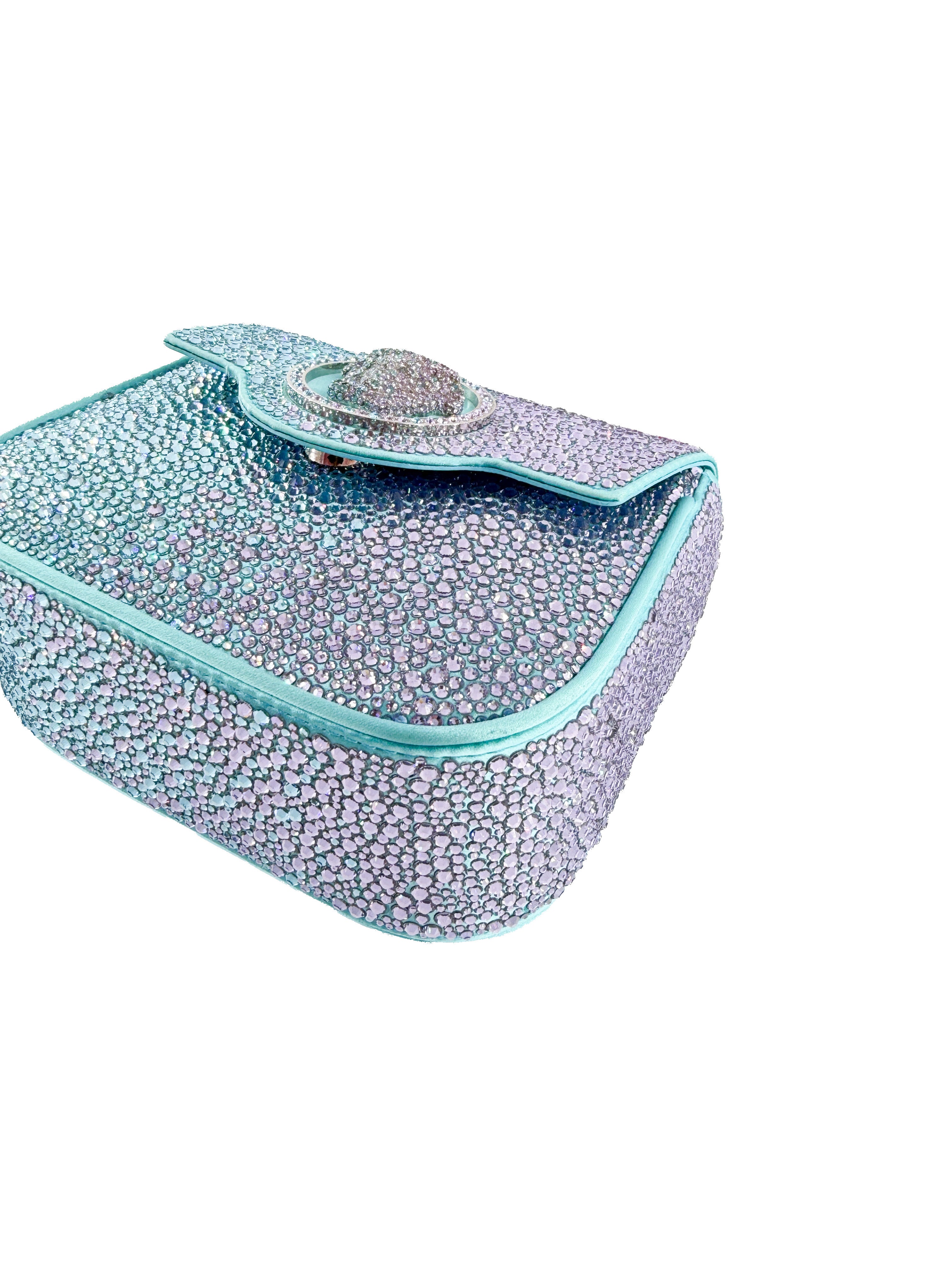Versace satin crystal studded mini La Medusa bag blue/pink