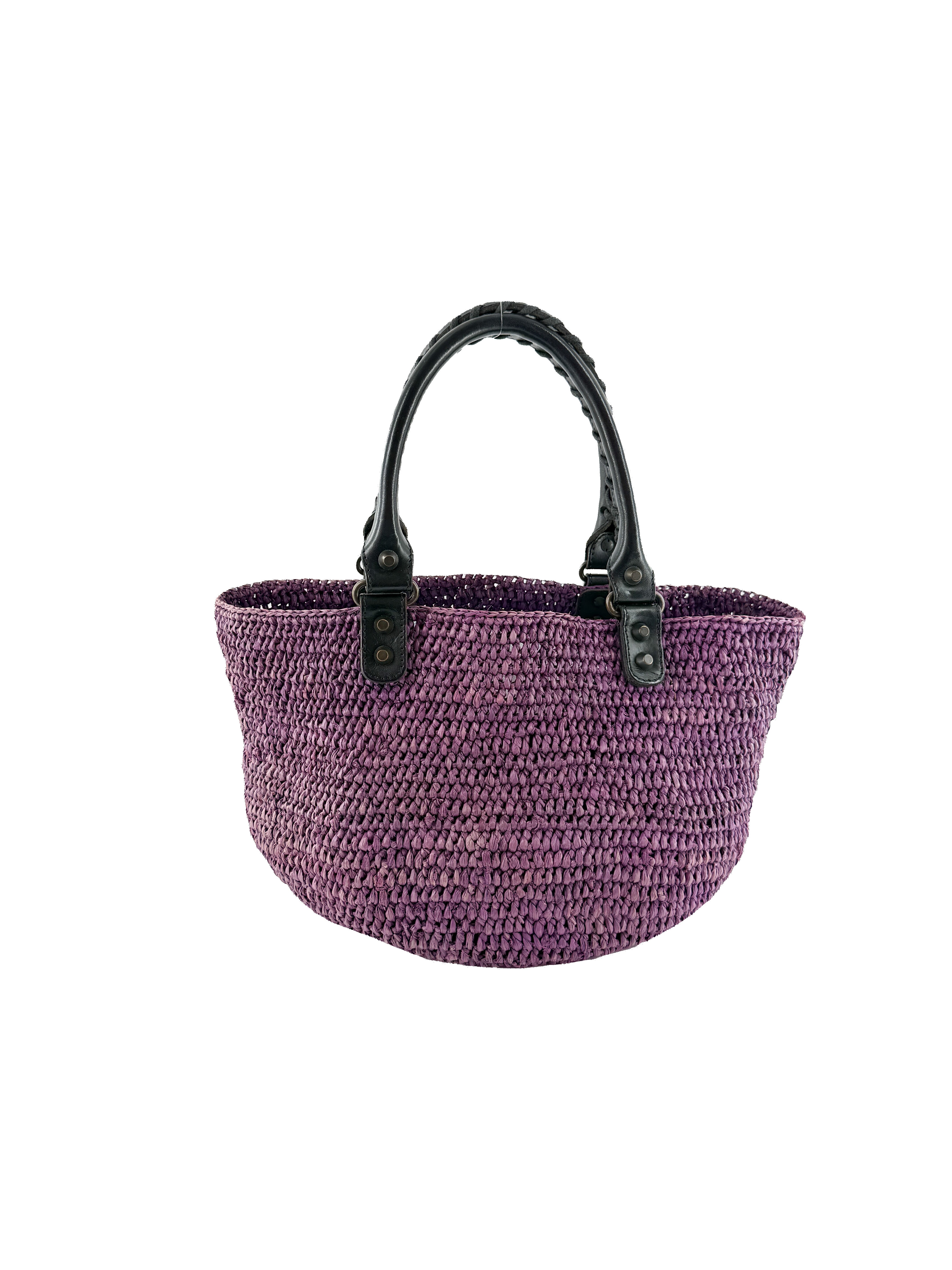 Balenciaga purple, black Raffia Motocross Panier basket 23674105260 515859