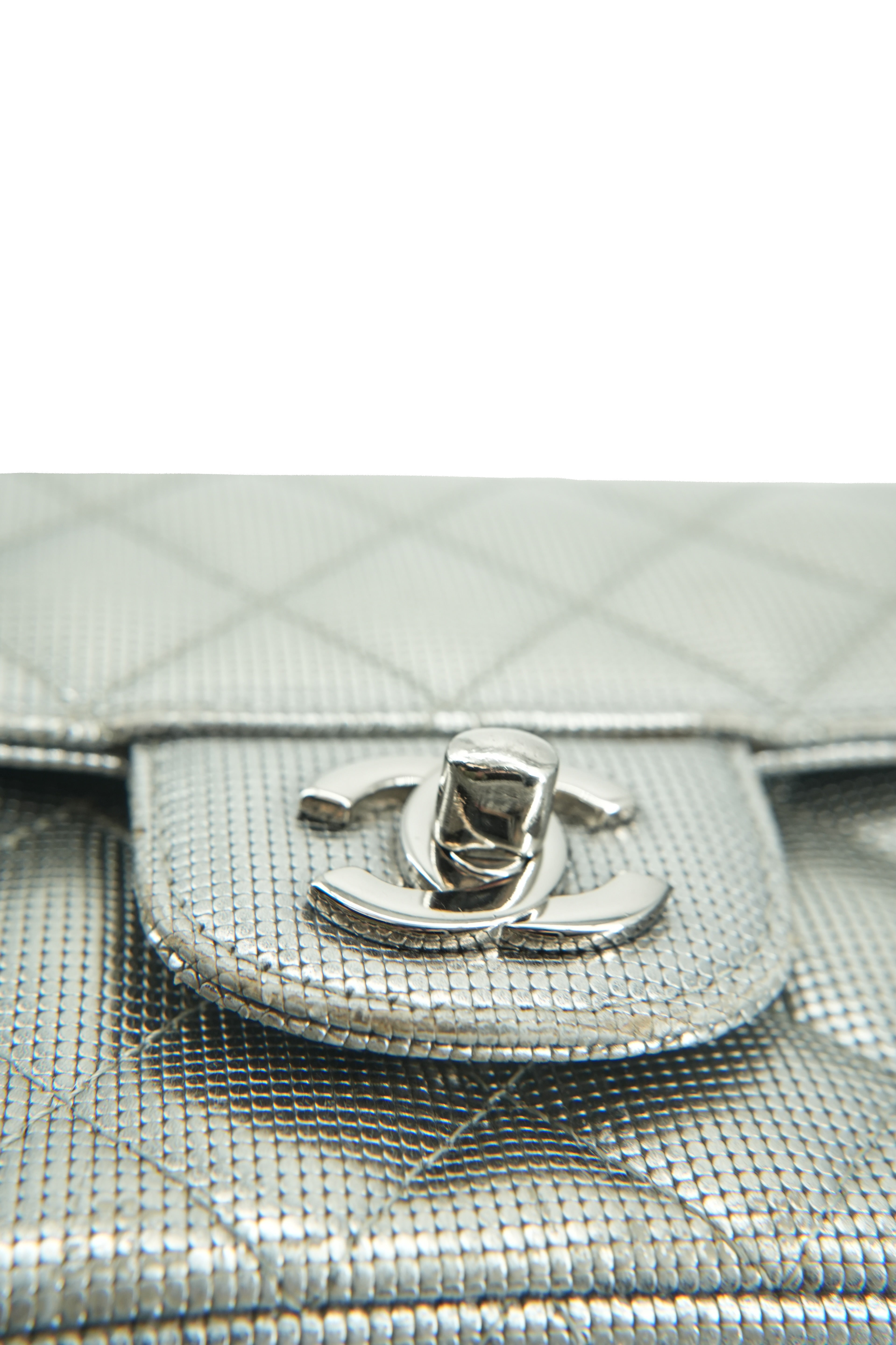 Chanel silver metallic pixel effect mini flap 21996688