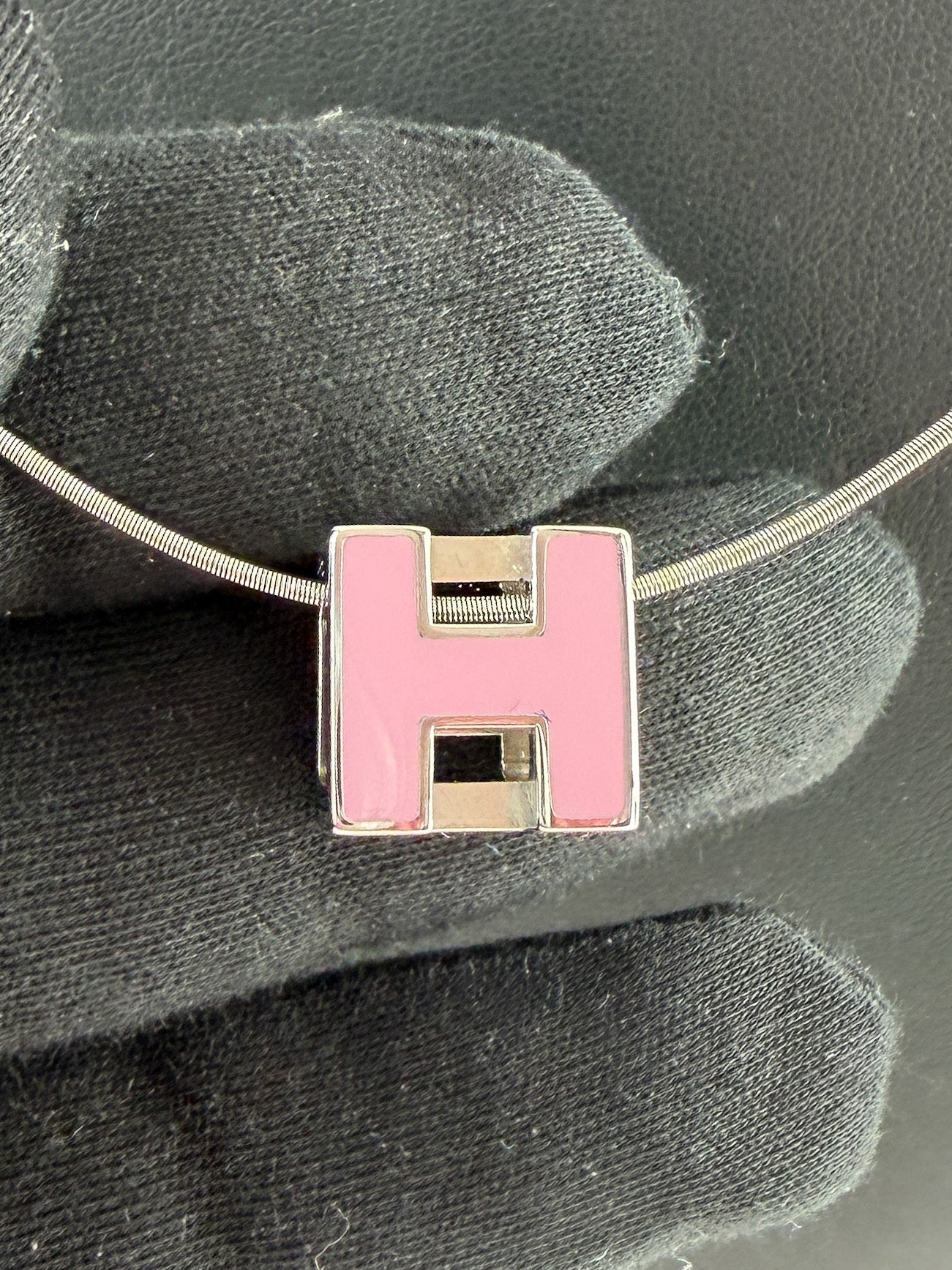 Hermès pink silver Cage D' H necklace