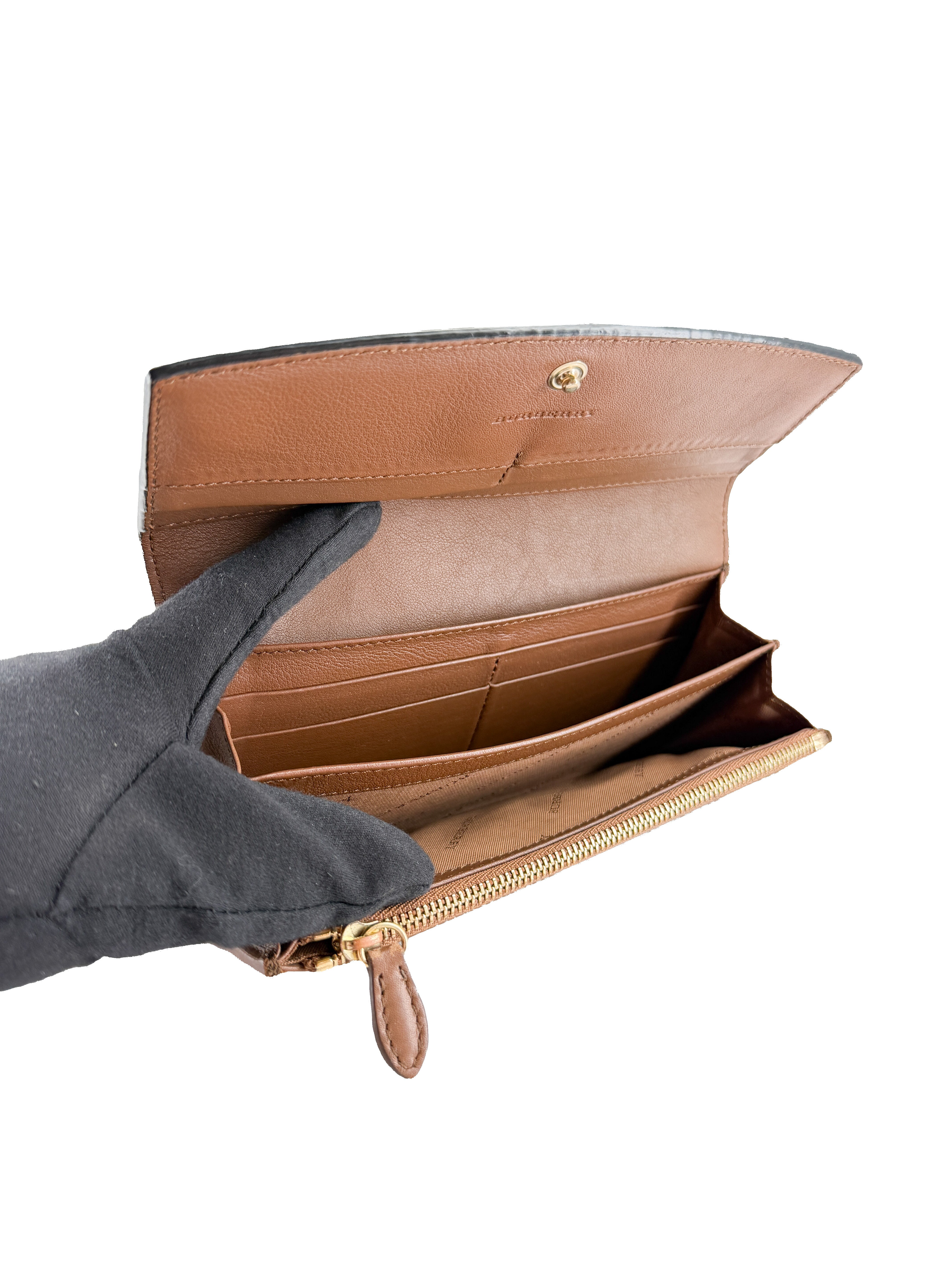 Burberry brown leather canvas check wallet