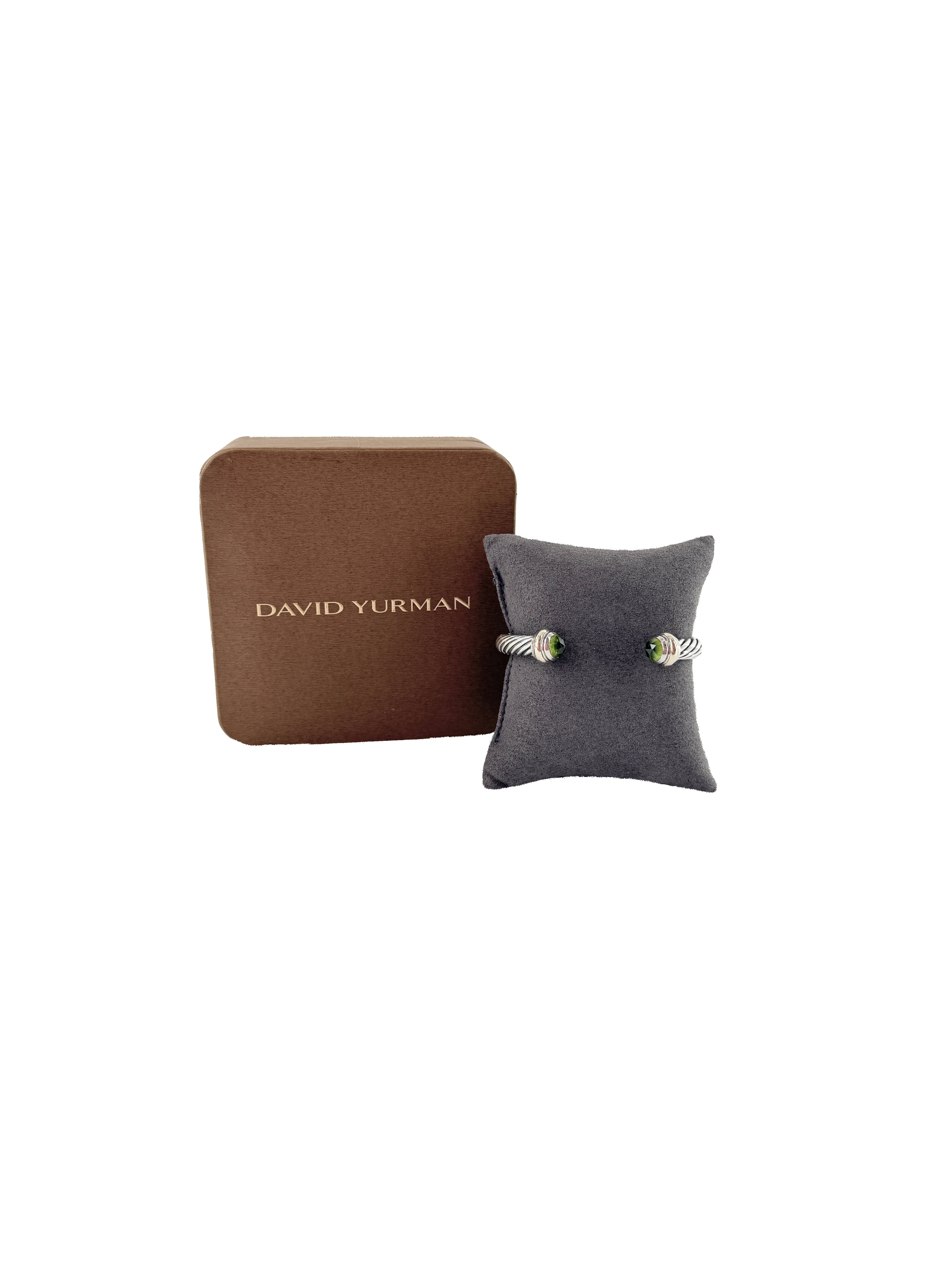 David Yurman sterling silver, yellow gold, peridot 7MM cable classic bracelet