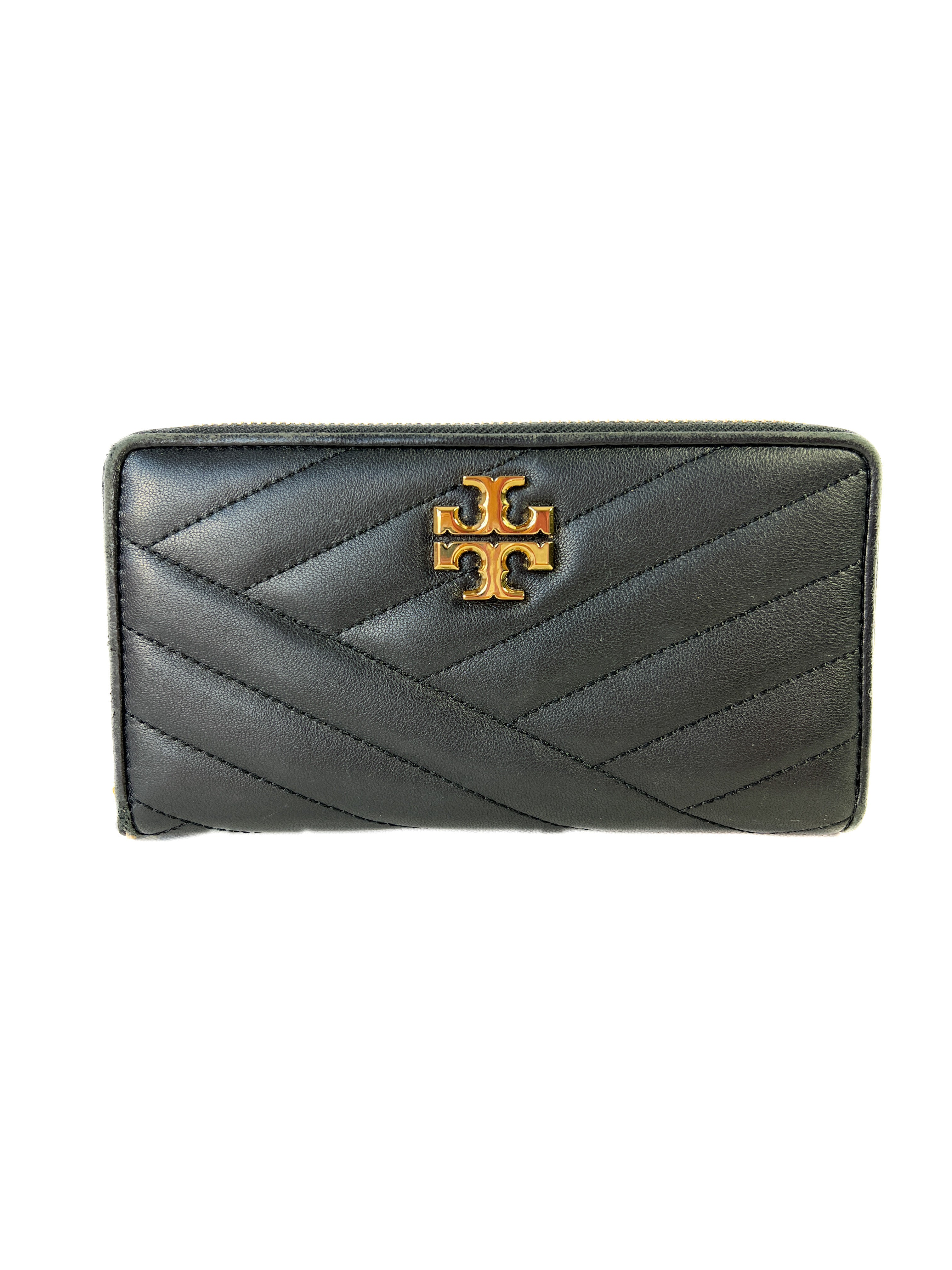 Tory Burch Kira quilted black leather zip around wallet