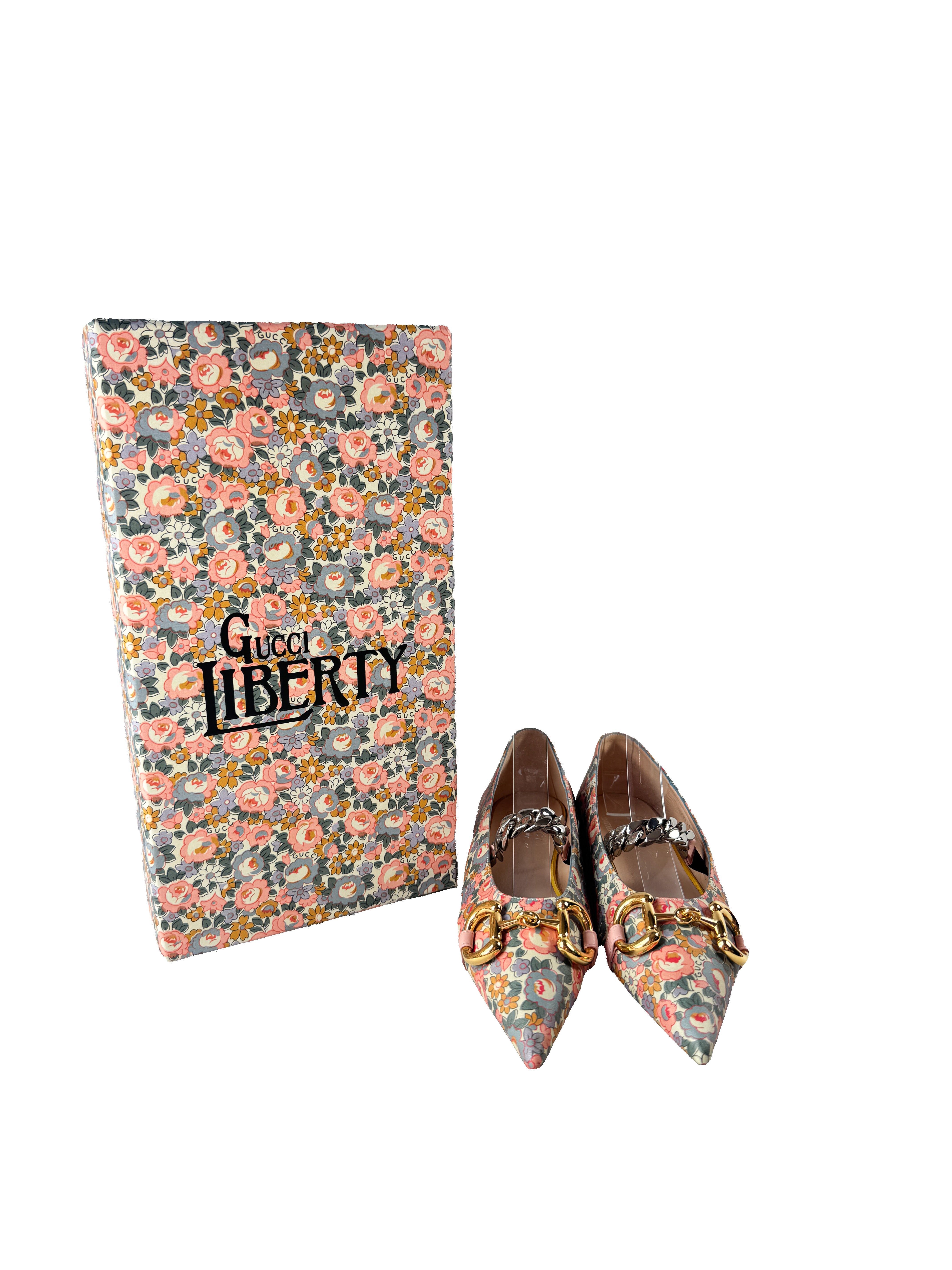Gucci x Liberty Deva horsebit chain ballerina flats size 35 BOX
