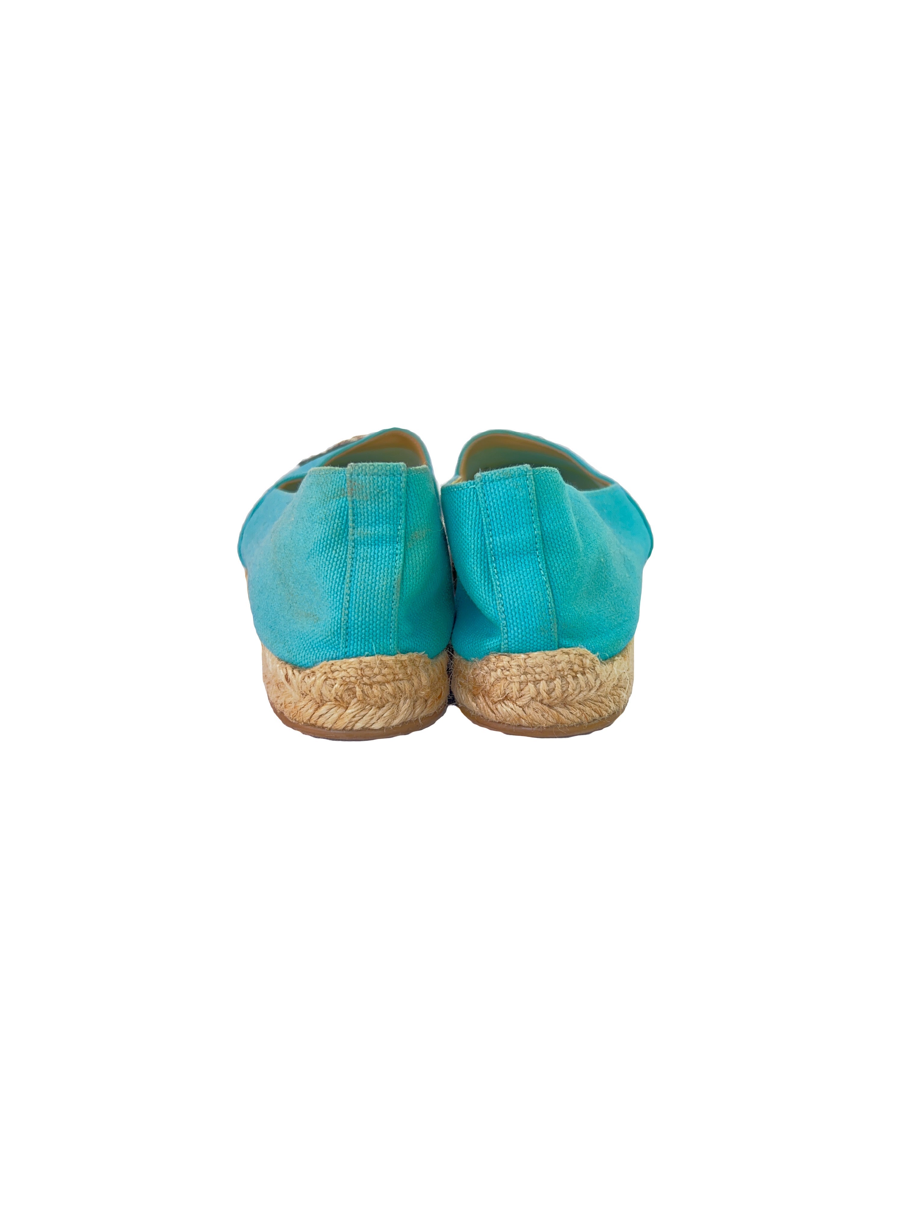 Christian Louboutin turquoise crest espadrille flats size 38