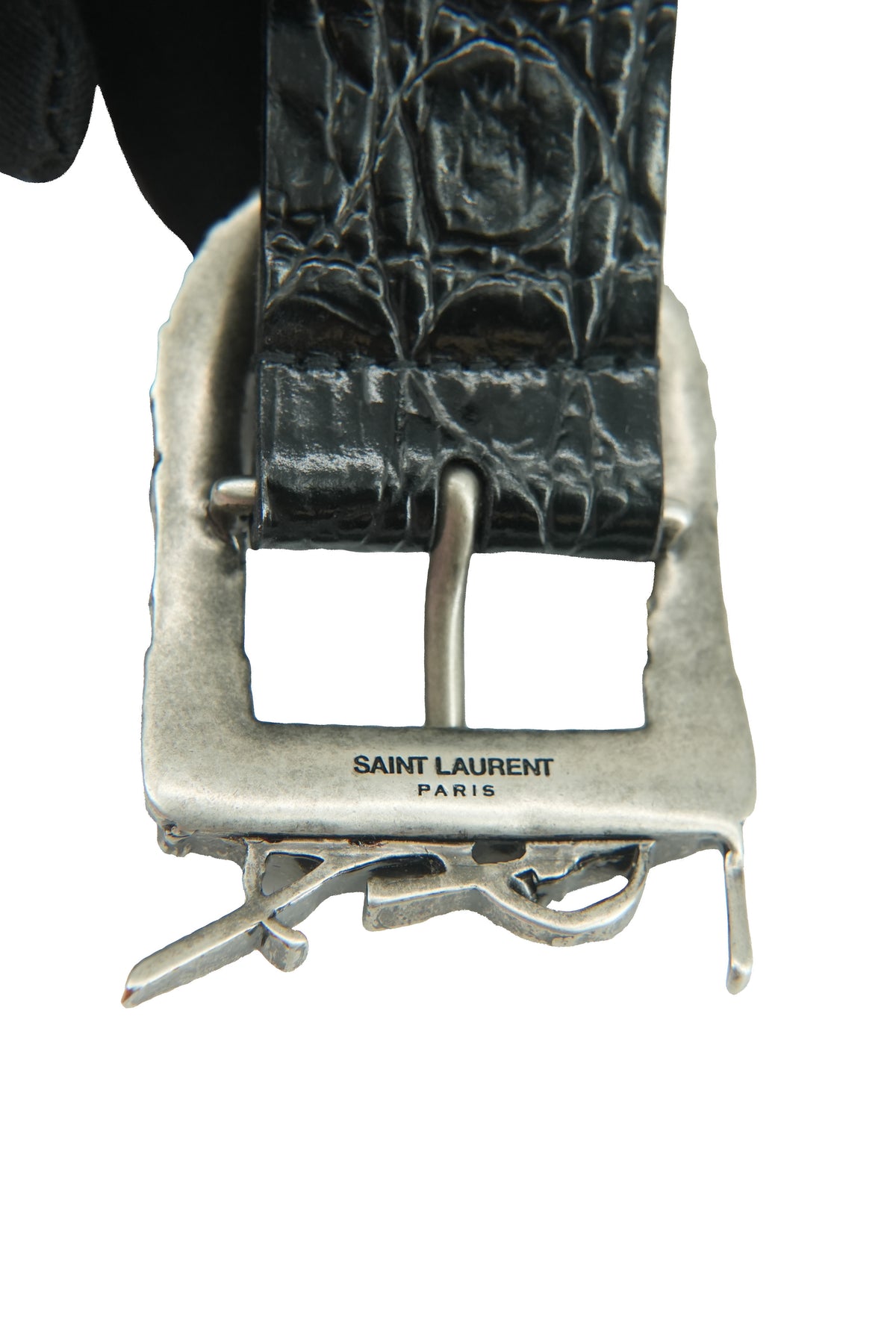 Saint Laurent black croc embossed Celtic belt size 80