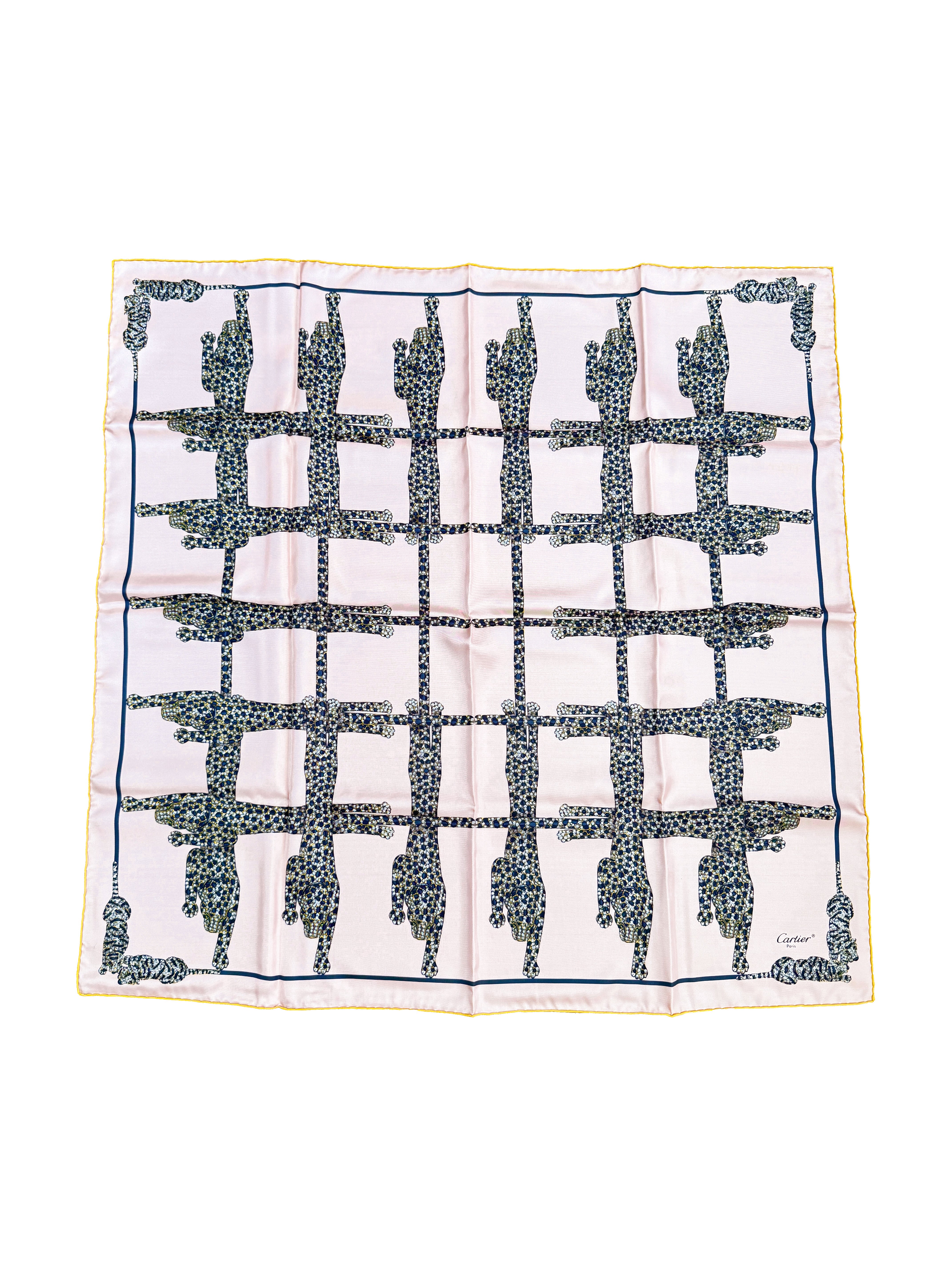 Cartier Panthère light pink silk vintage scarf 90cm