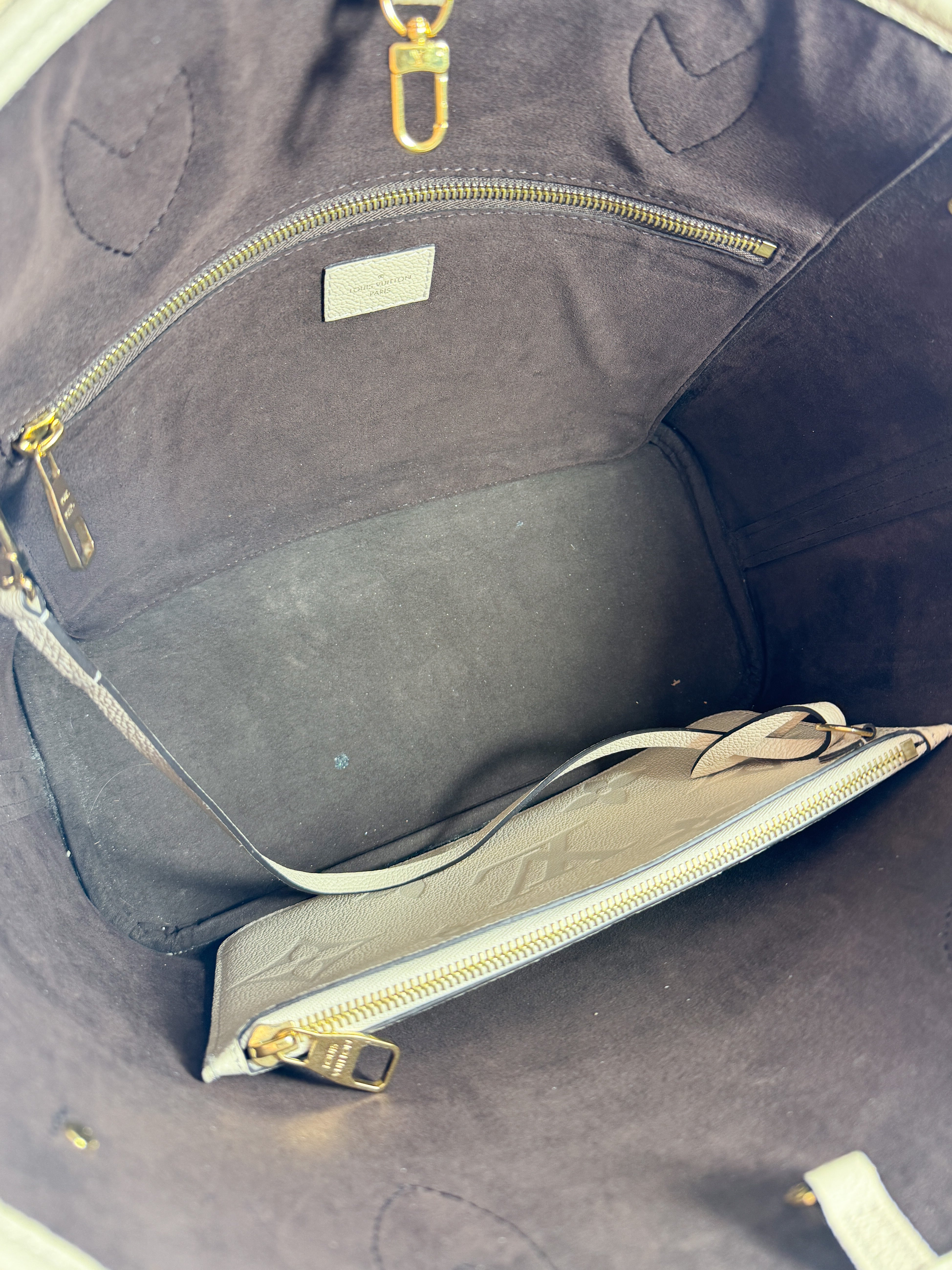 Louis Vuitton cream giant monogram empreinte Neverfull MM (NFC)