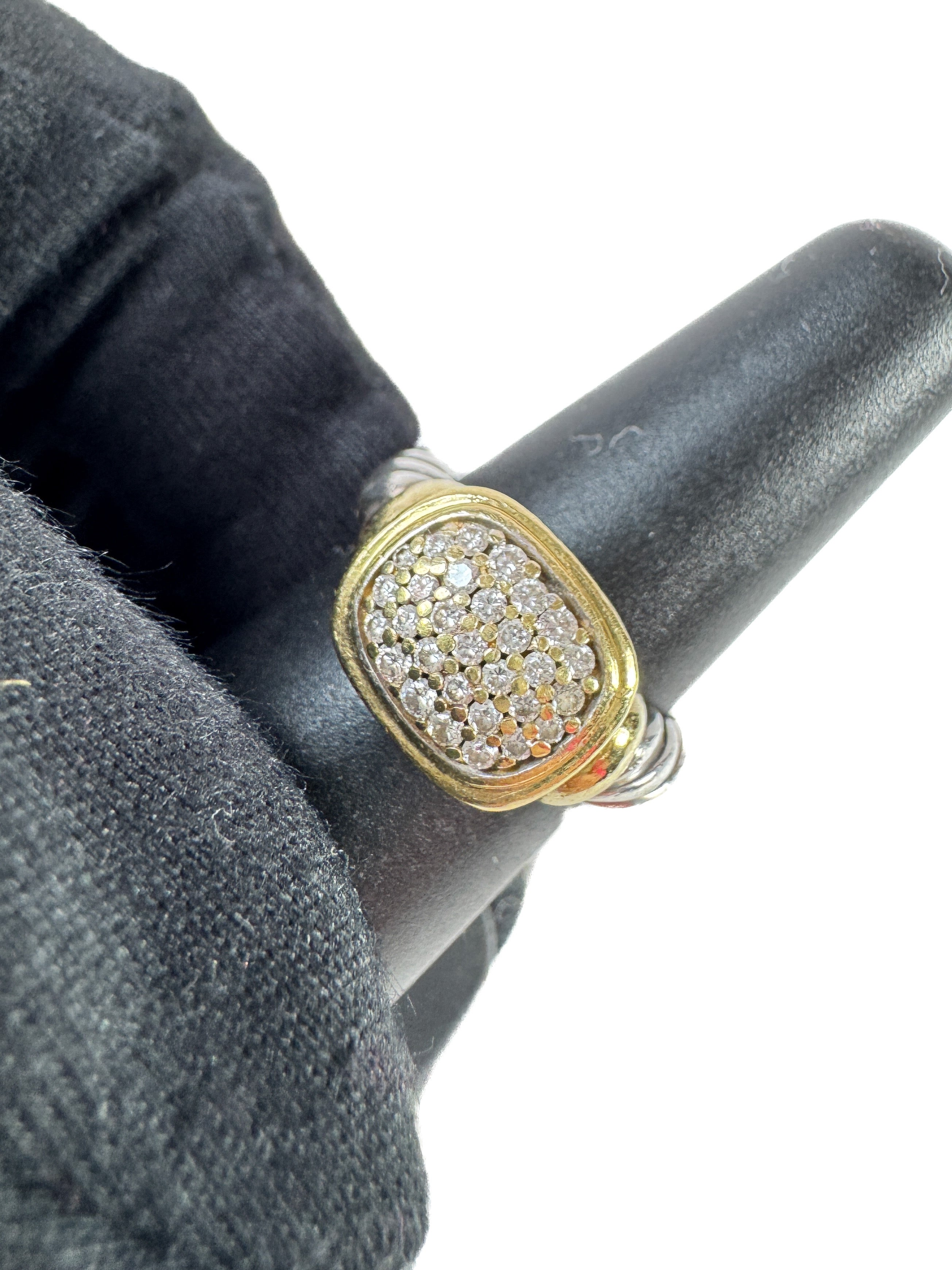 David Yurman Noblesse ring in sterling silver and 18k yellow gold with a pavé diamond