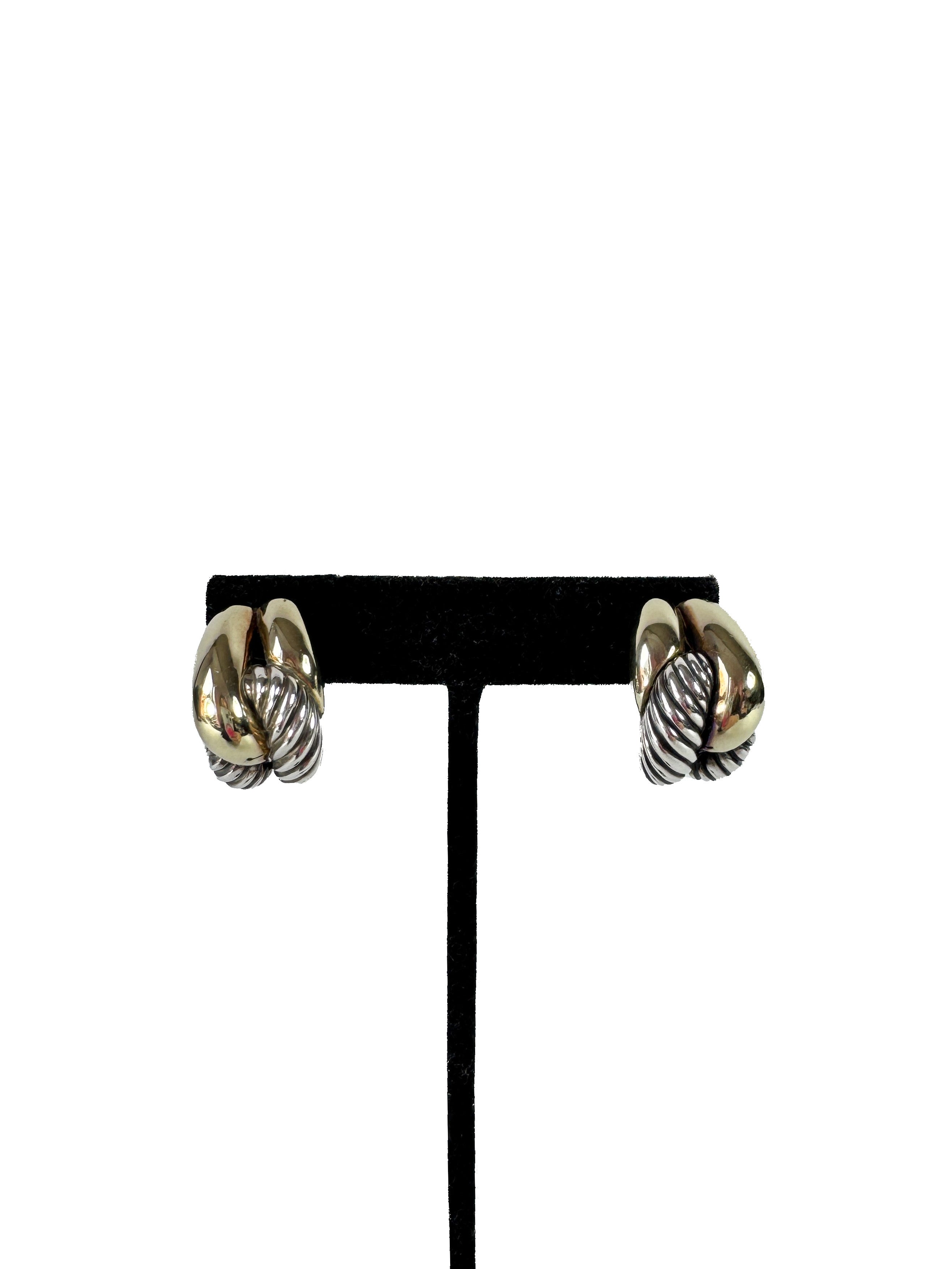 David Yurman sterling silver yellow gold chunky Labyrinth earrings