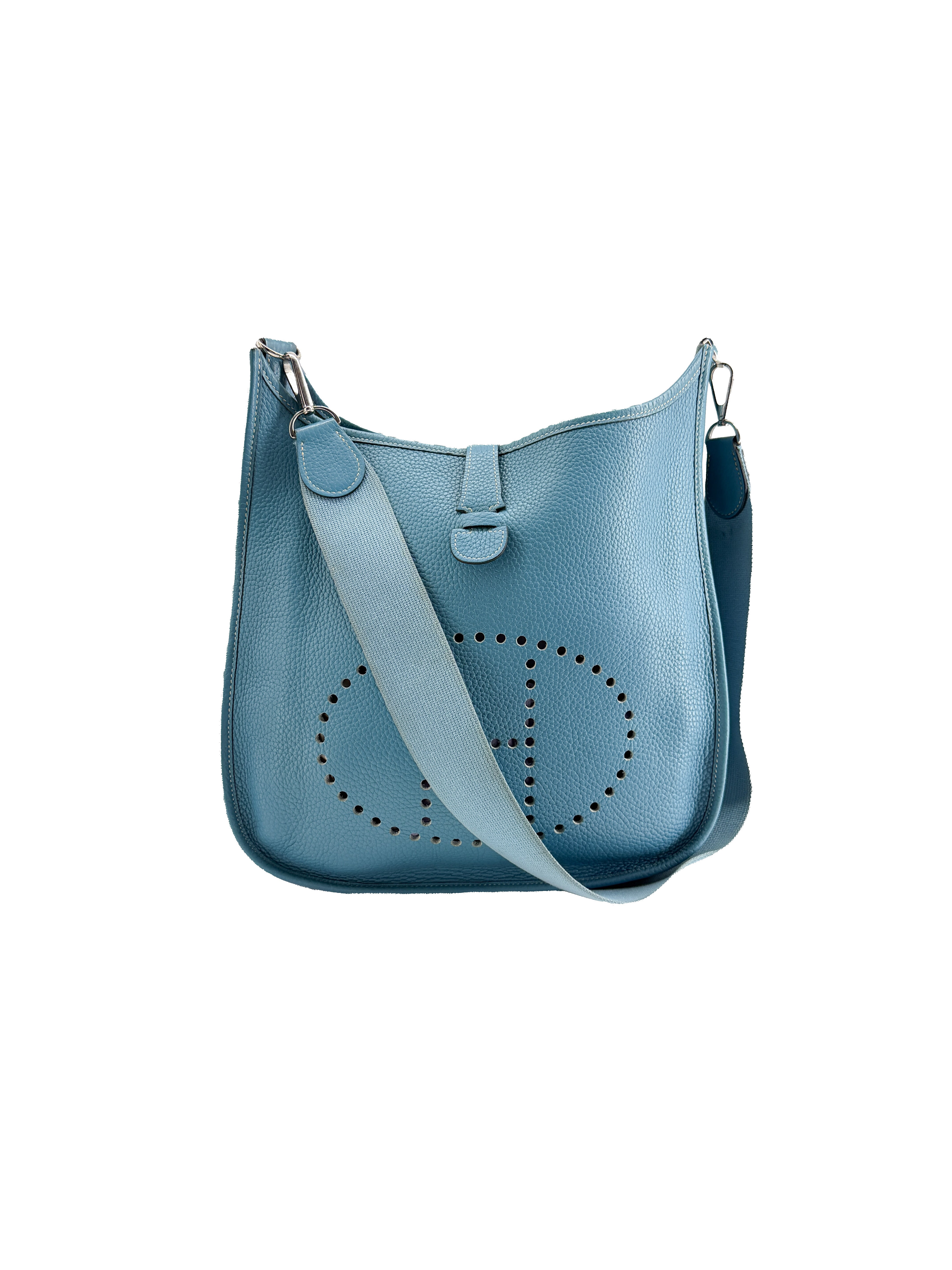 Hermès blue jean Evelyne 1 PM square J
