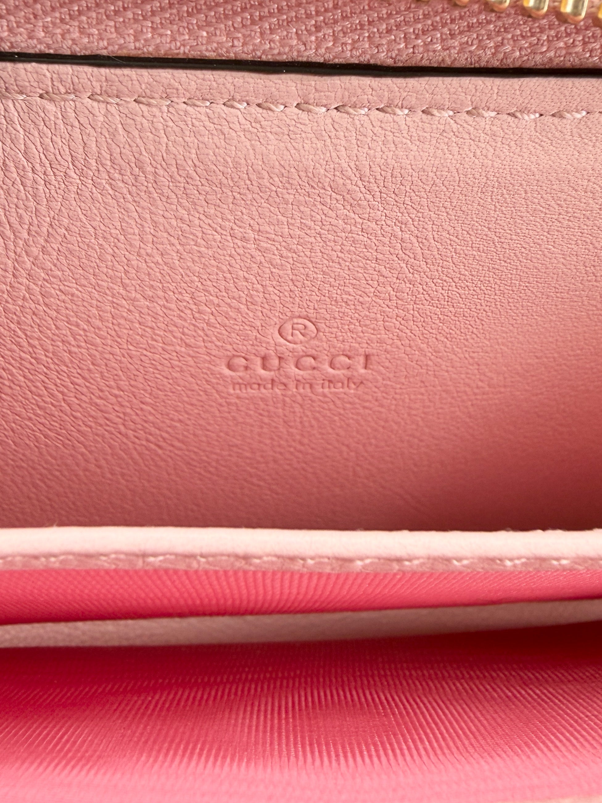 Gucci brown GG pink striped key holder wallet 701485-4184