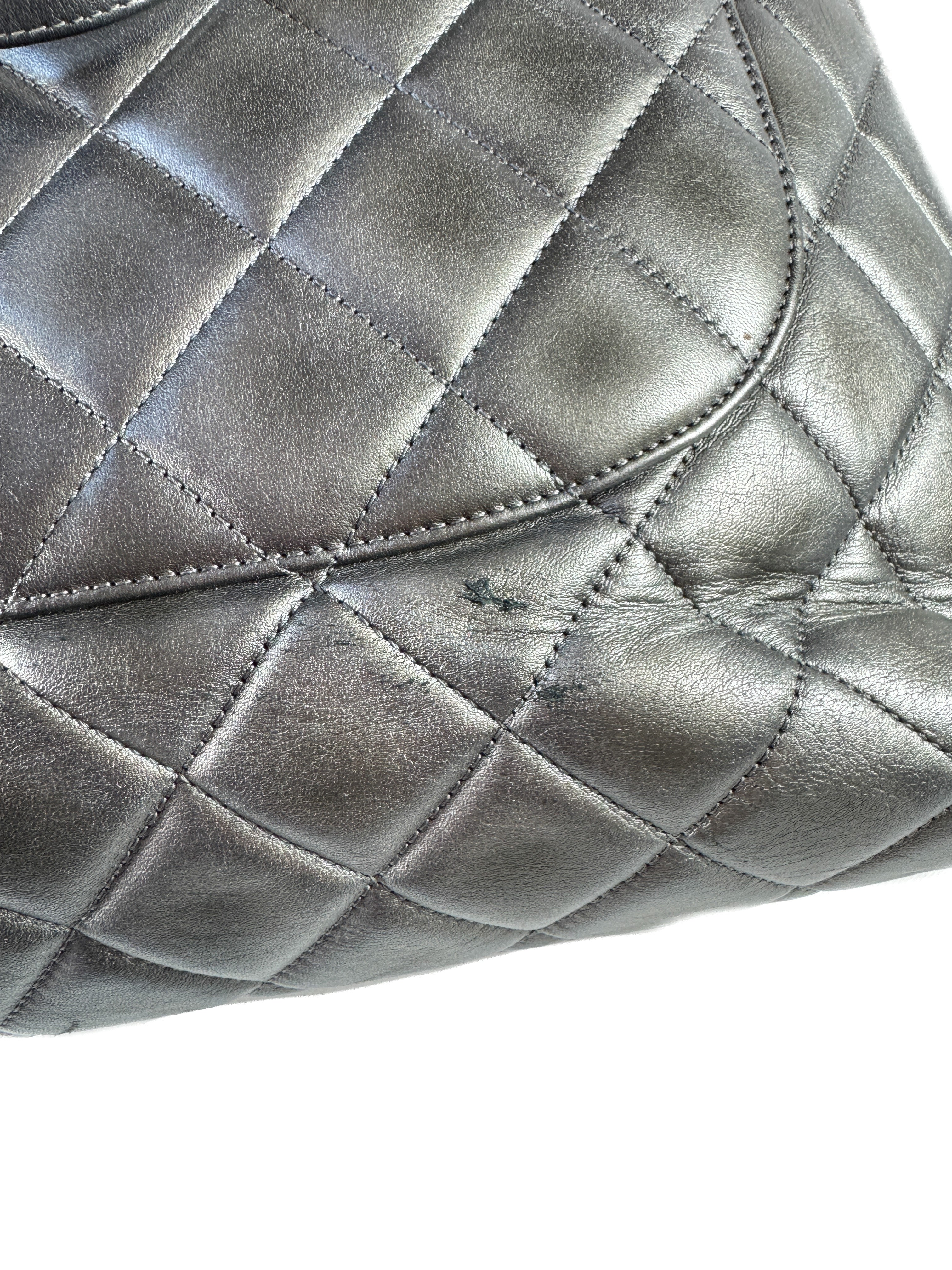 Chanel dark silver quilted large trendy shopping tote 21647644