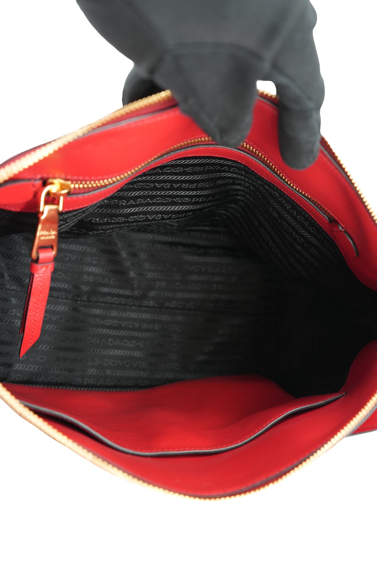 Prada red leather embossed logo satchel 204