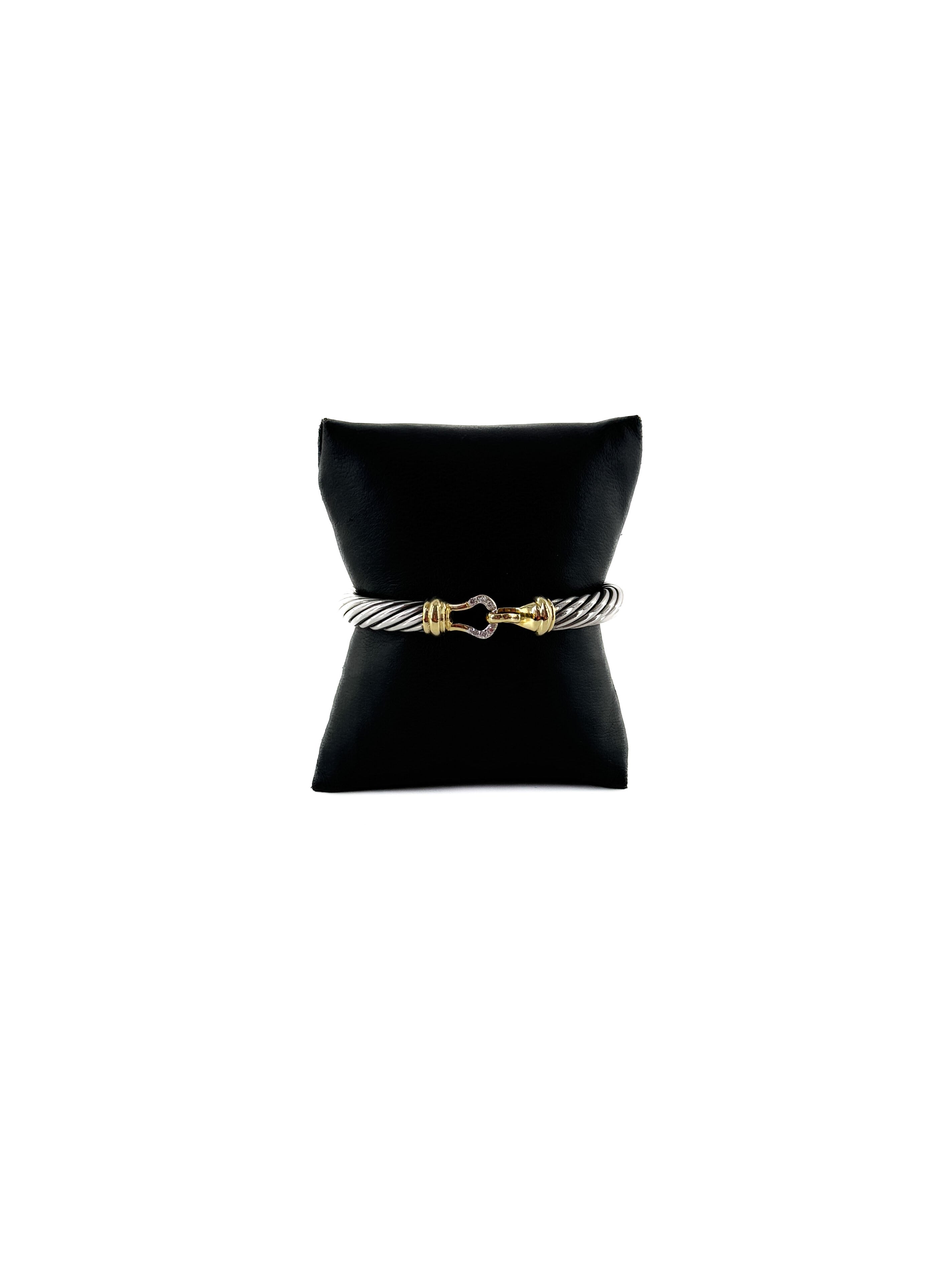 David Yurman sterling silver, yellow gold, diamonds buckle cable bracelet 7MM