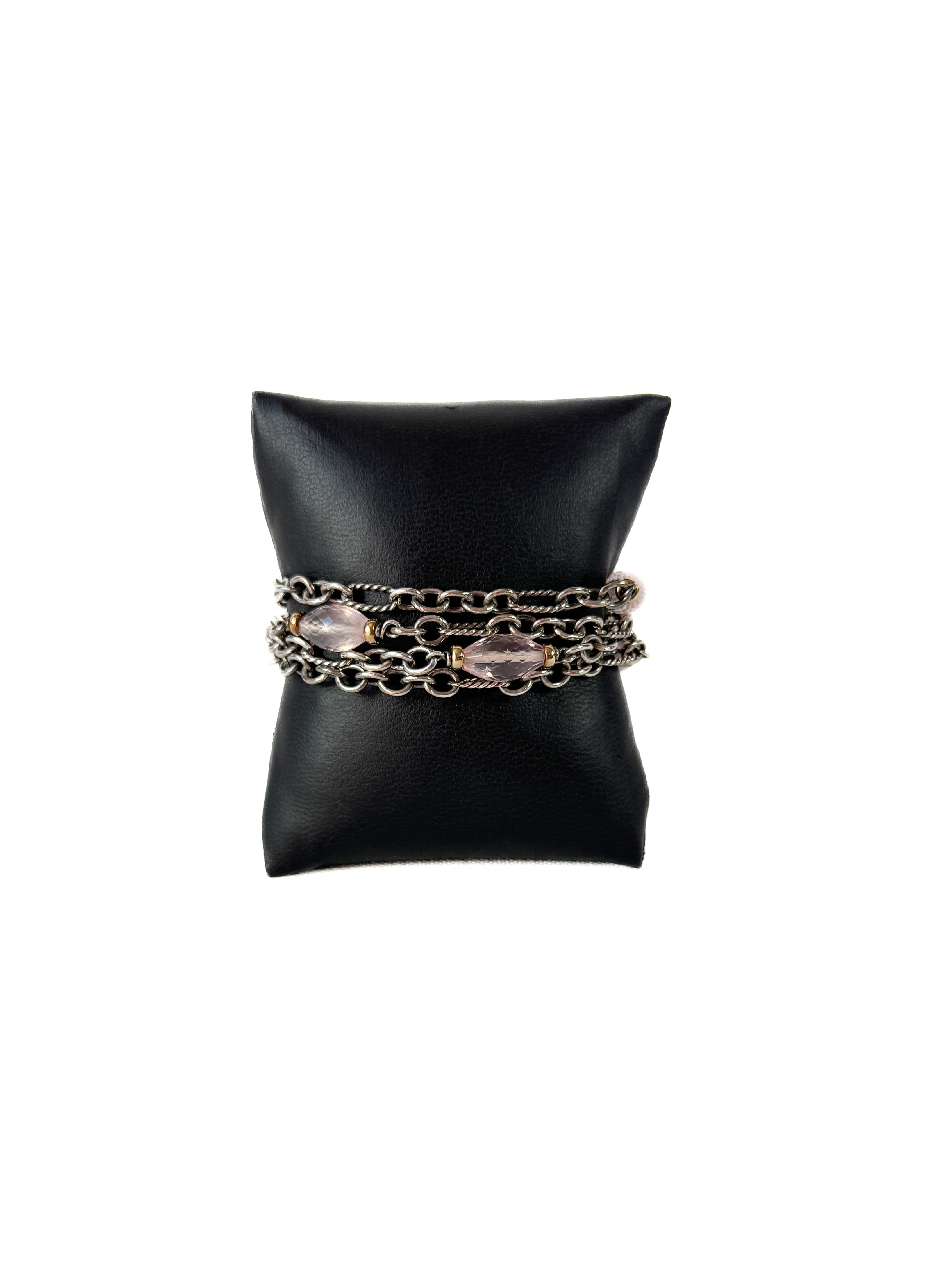 David Yurman sterling silver, rose quartz multi strand bracelet