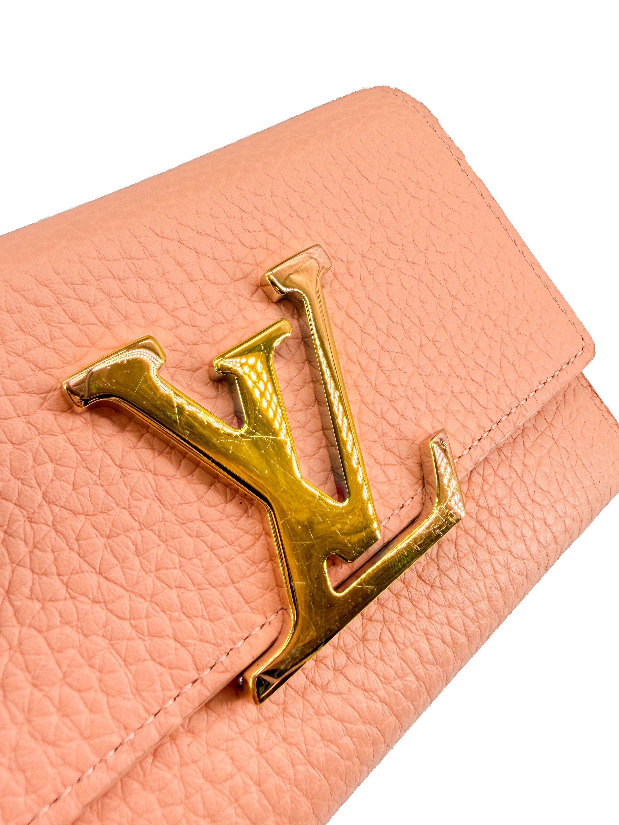 Louis Vuitton peach leather Capucines XS wallet NFC