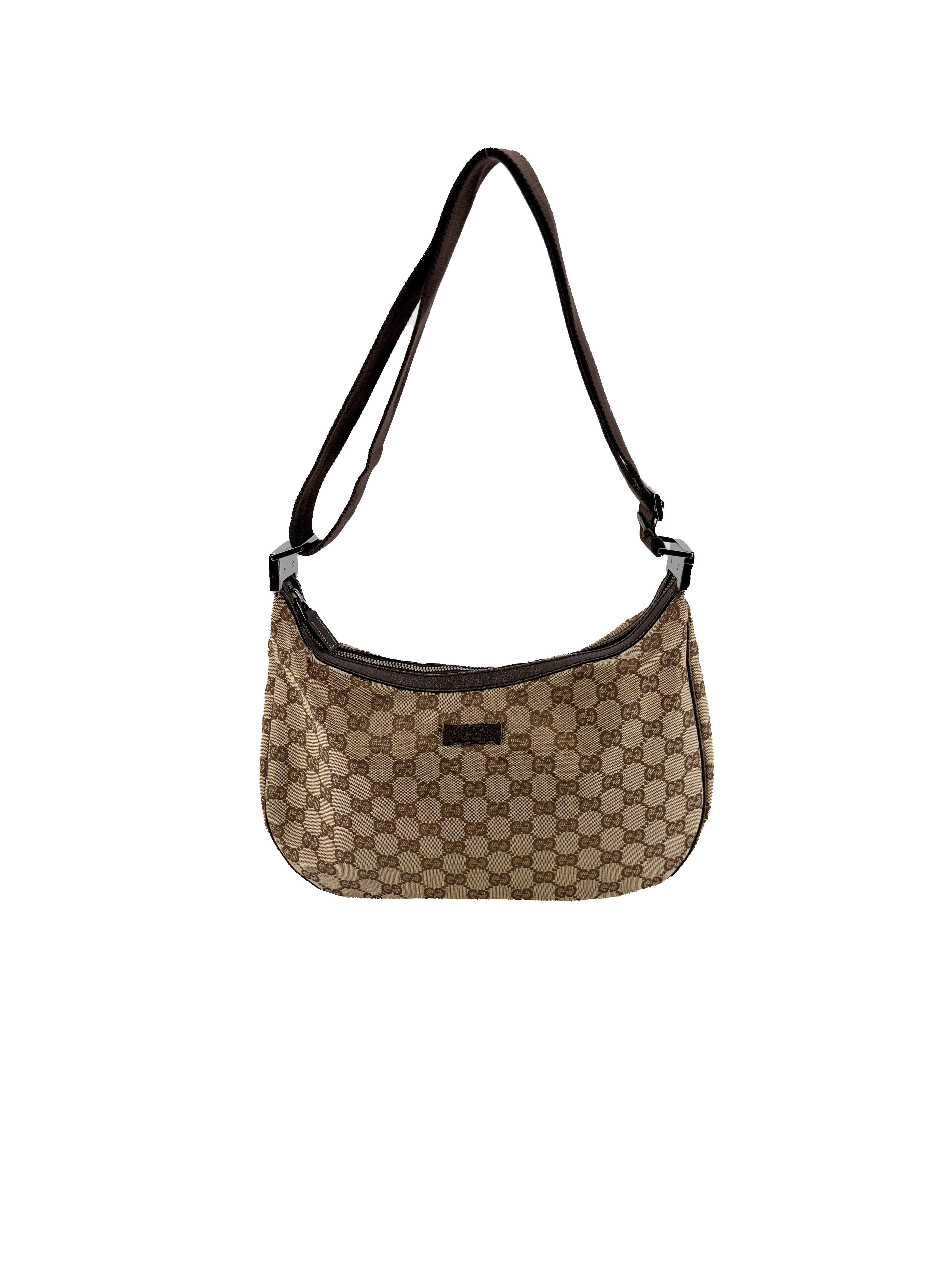 Gucci brown GG half moon canvas shoulder bag 122790001998