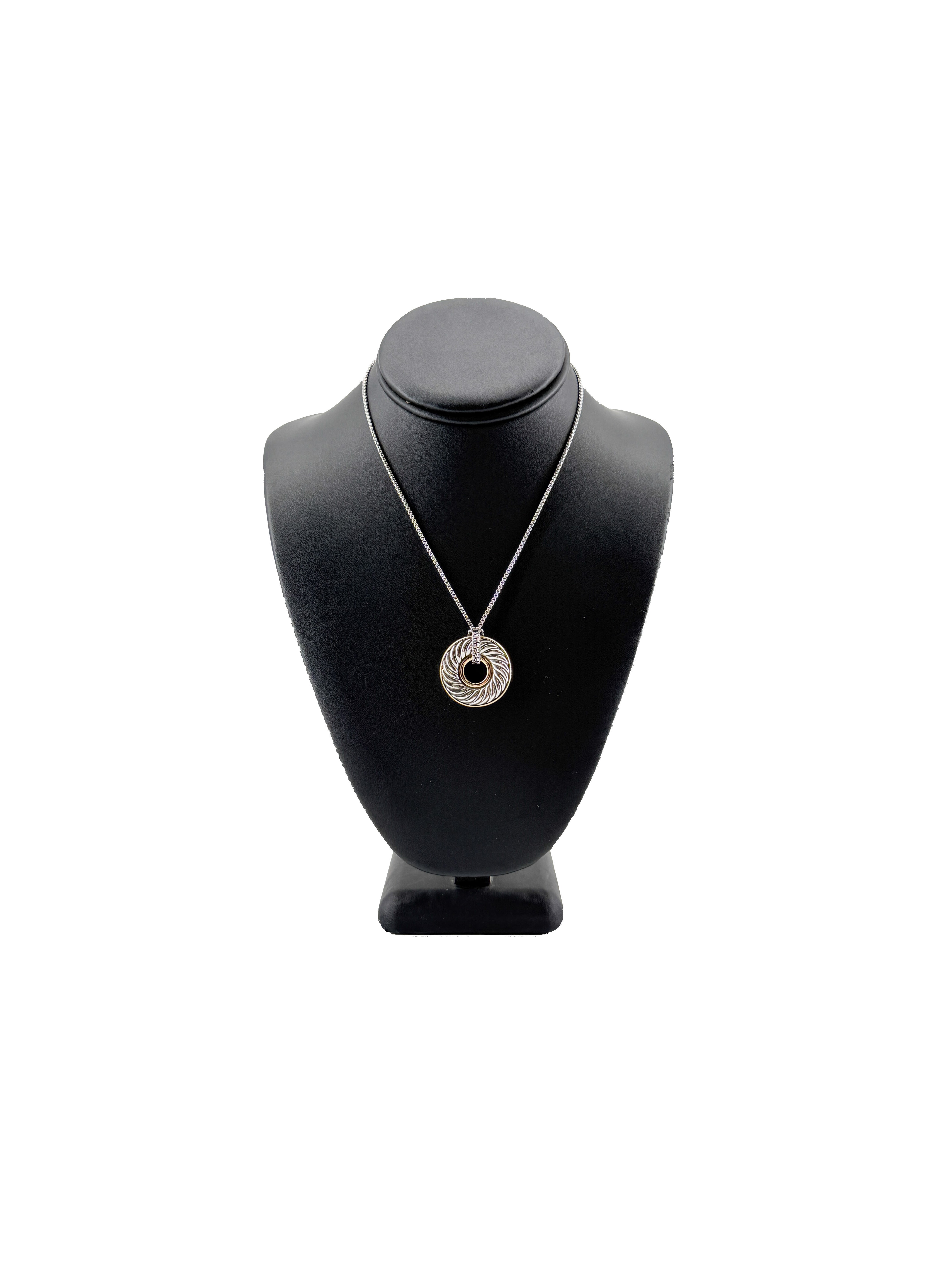 David Yurman sterling silver, 18k yellow gold carved pendant necklace