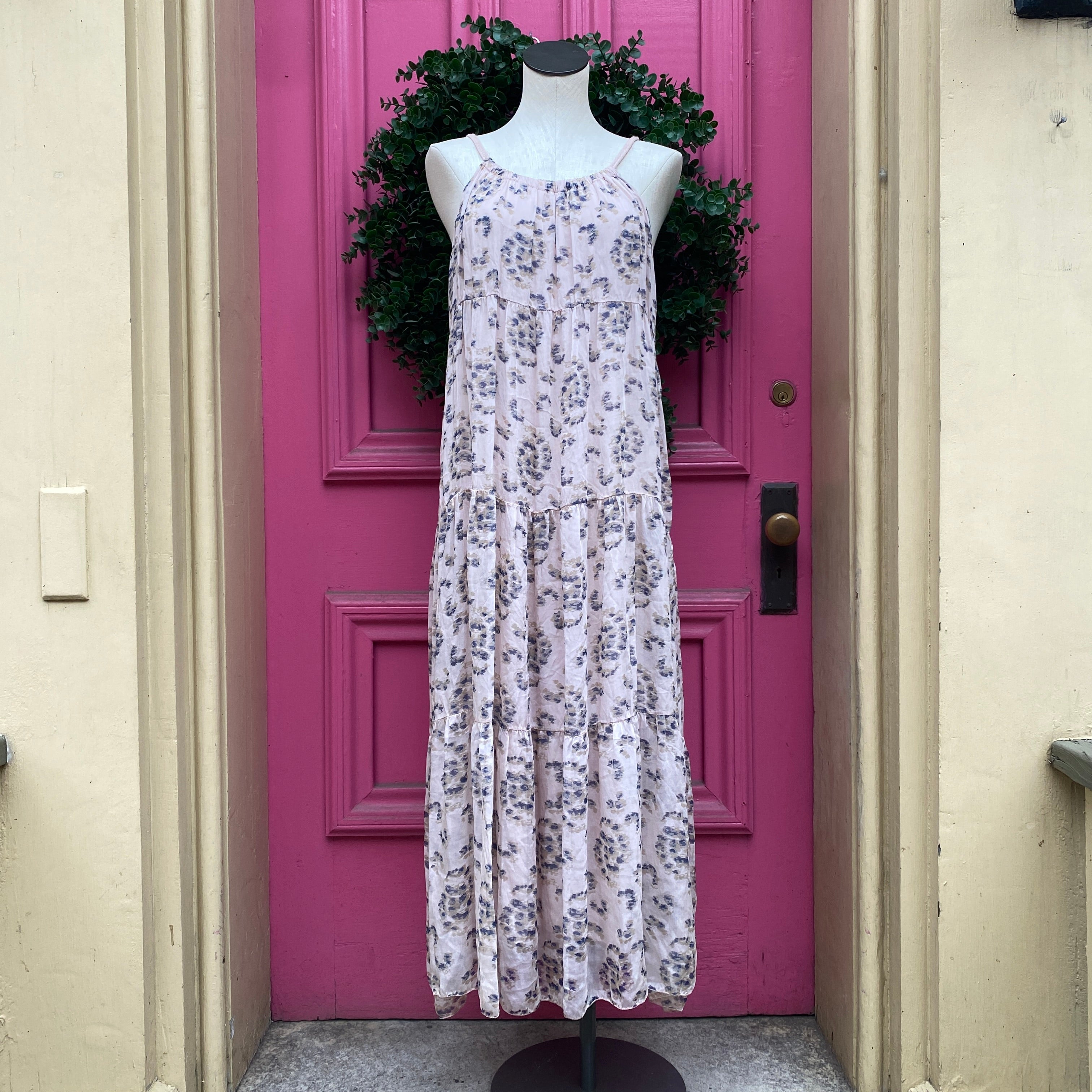 Elena Baldi pink navy brown print tank dress size M