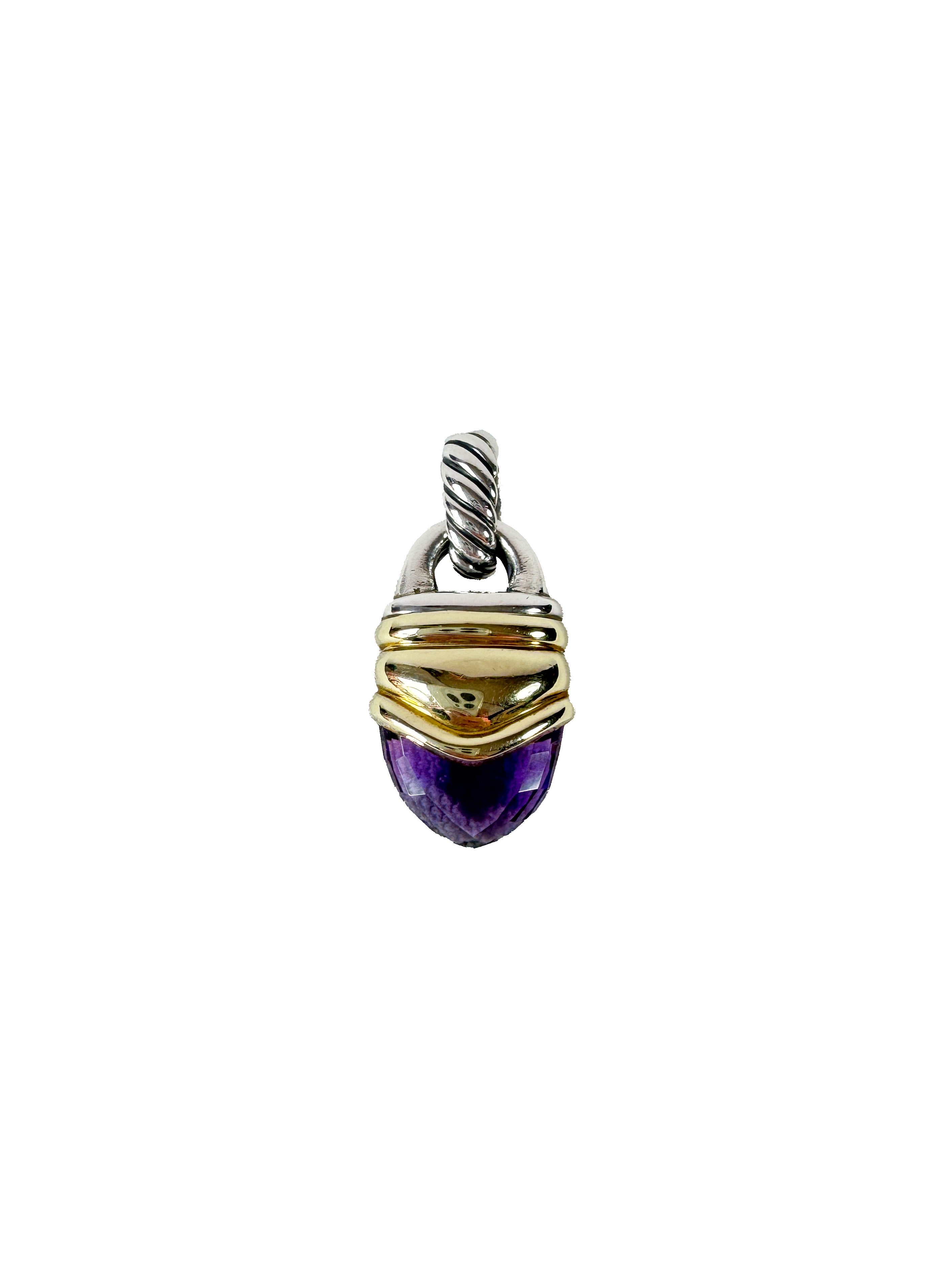 David Yurman sterling silver, yellow gold, Amethyst acorn pendant