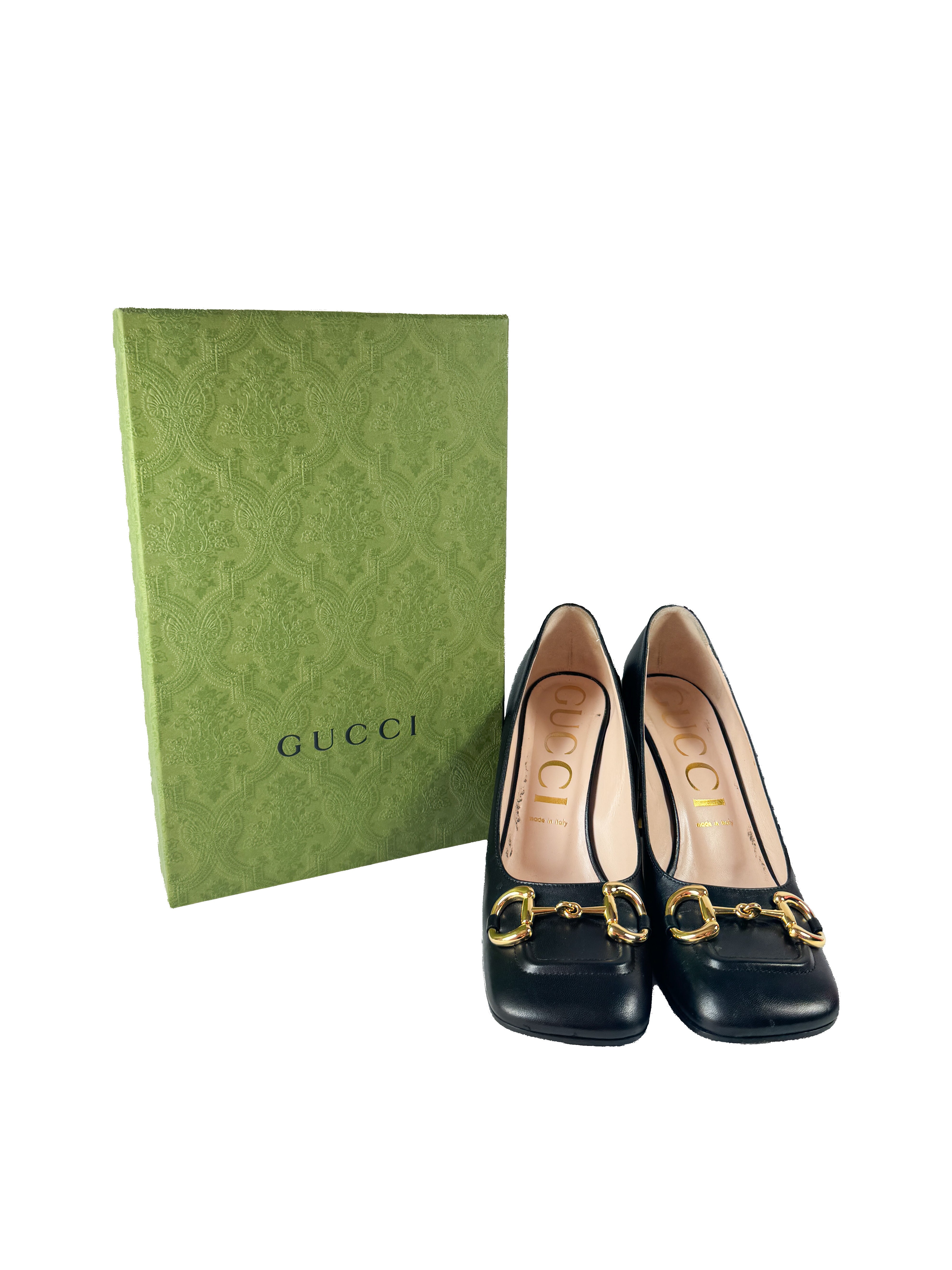 Gucci black leather Malaga Kid Horsebit 75mm Pumps size 40.5 643886