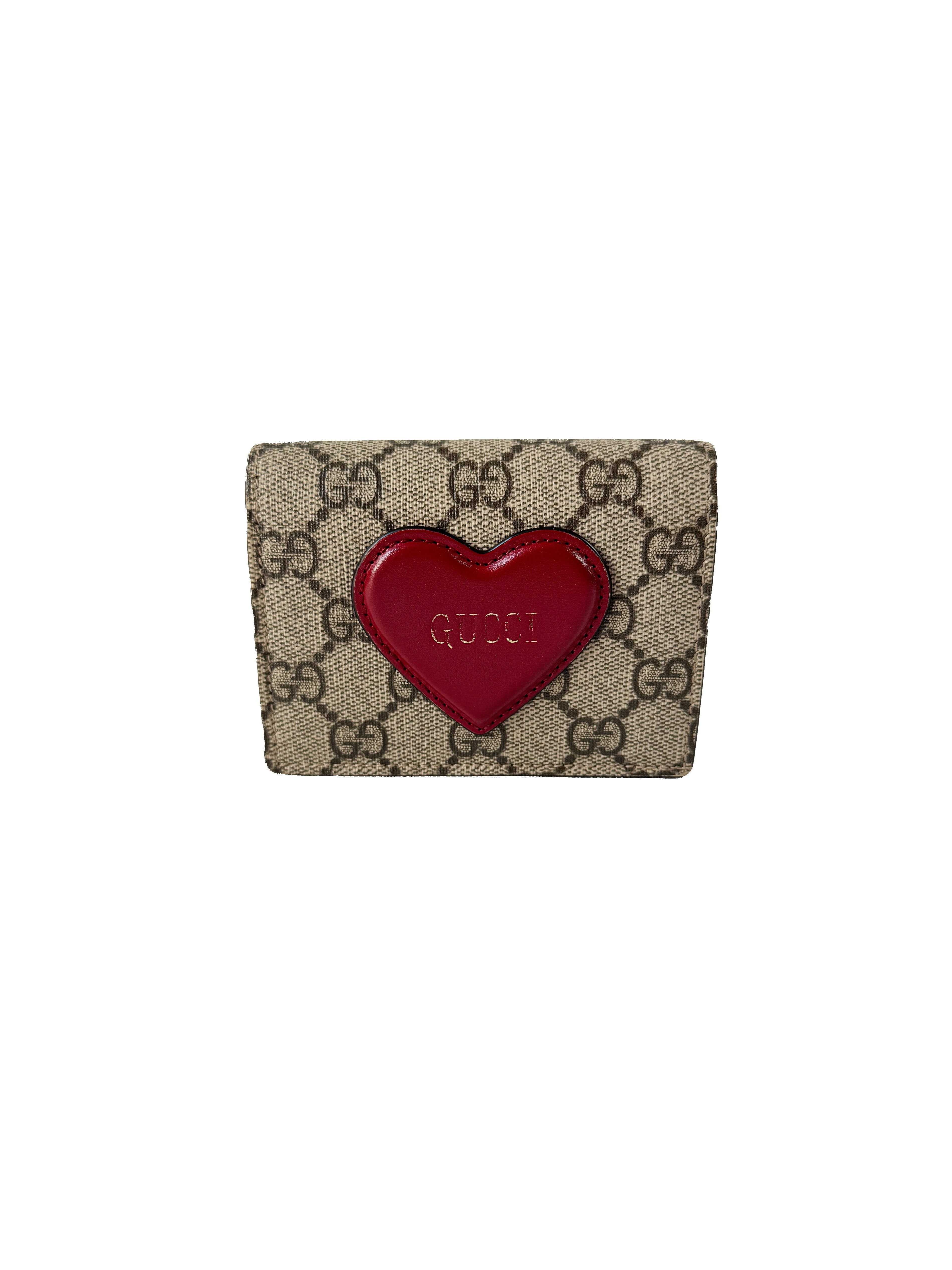Gucci brown signature GG heart compact wallet 6488480416