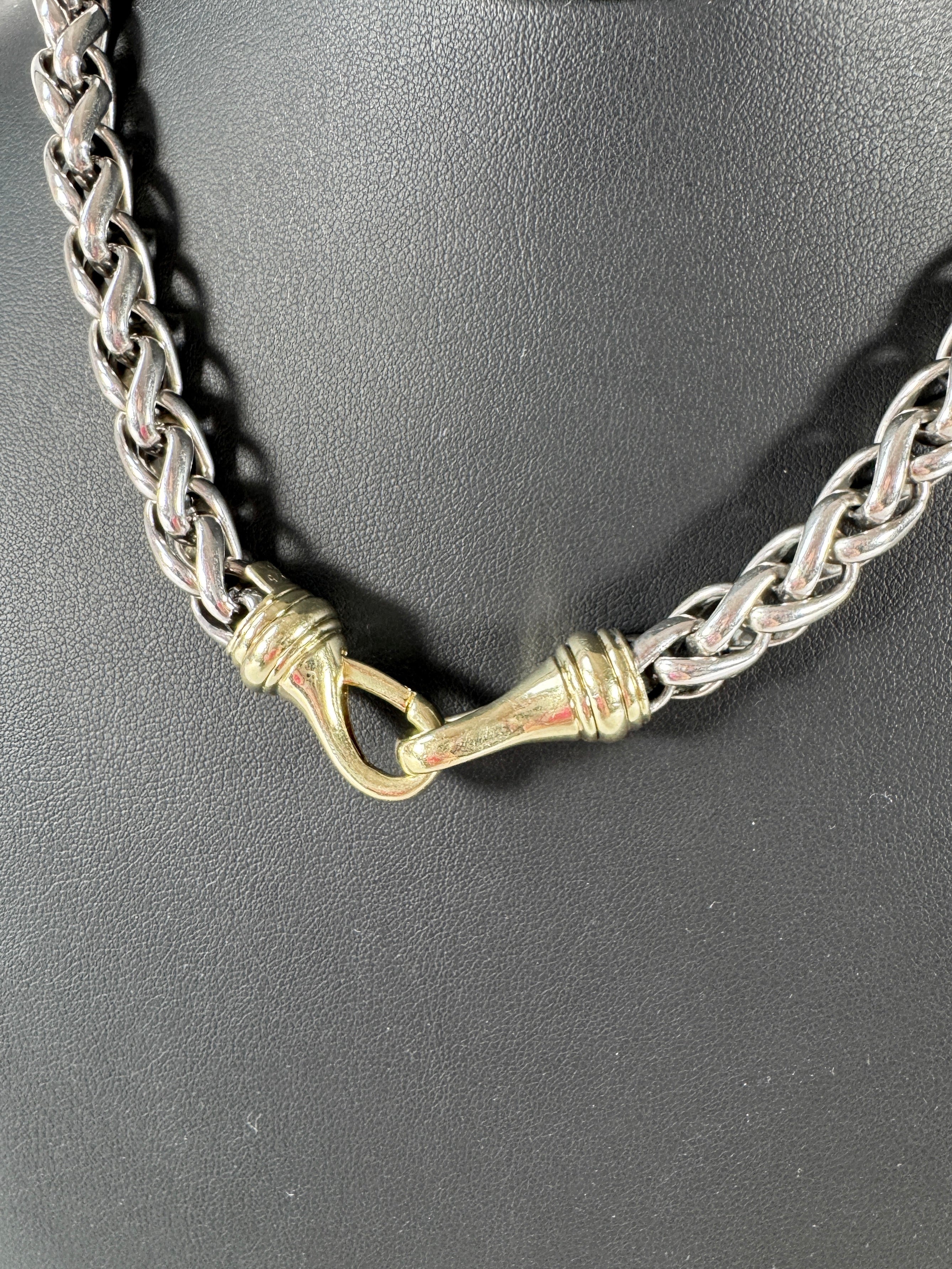 David Yurman sterling silver, 14k gold thick Wheat chain necklace