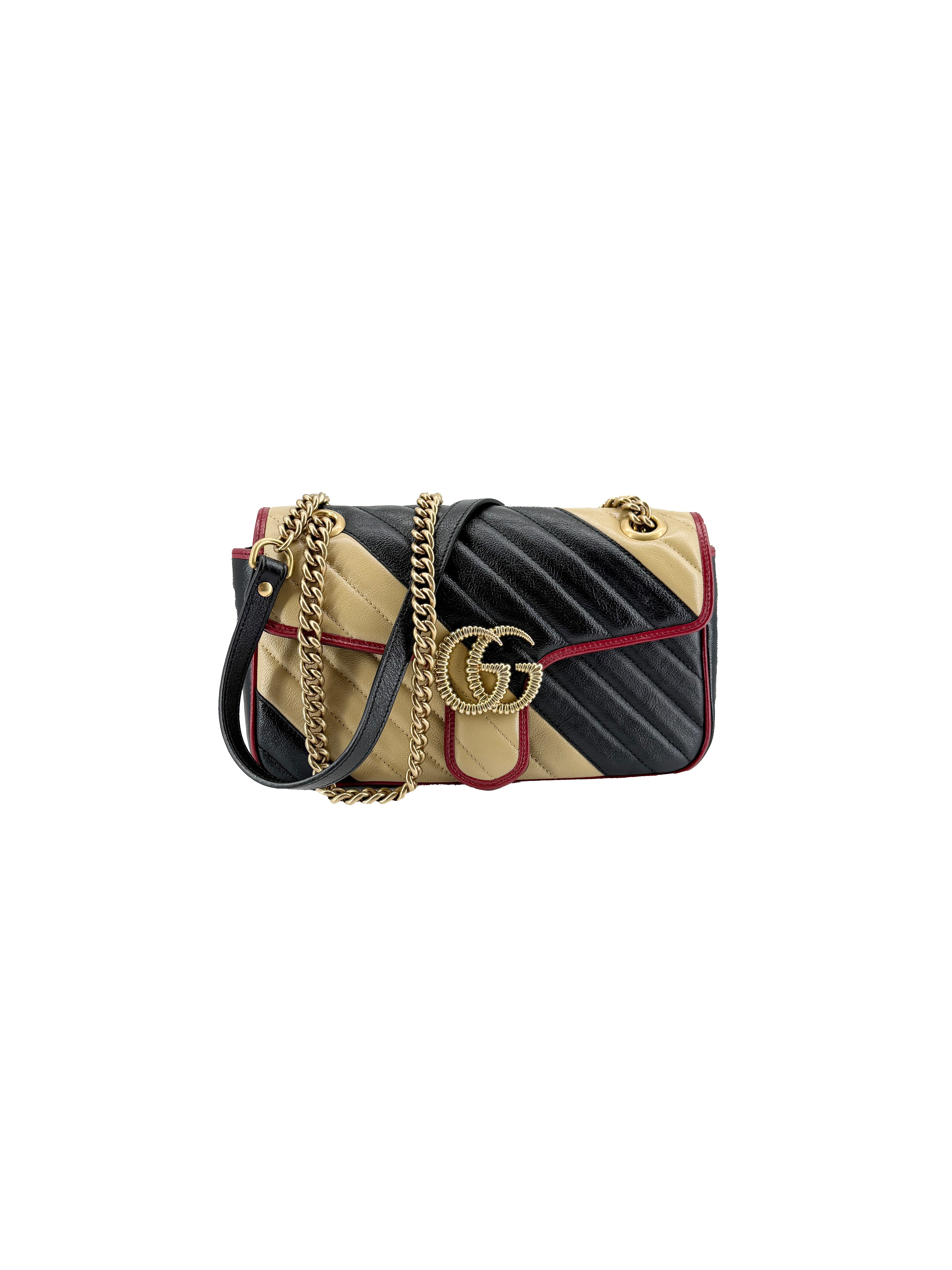 Gucci cream, black GG quilted Marmont flap shoulder bag 443497 520981