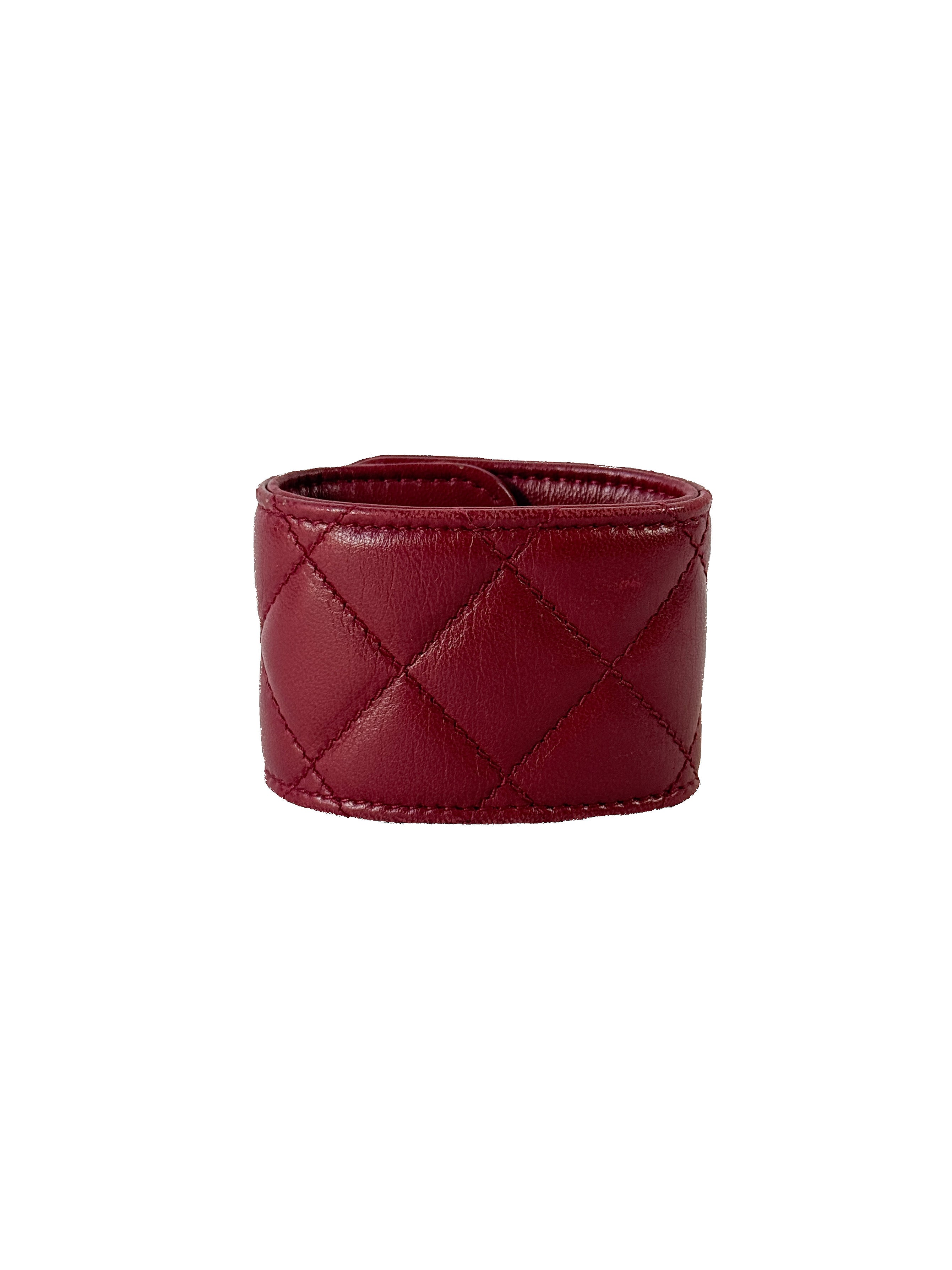 Chanel red lambskin quilted leather turnlock CC bracelet B12 C