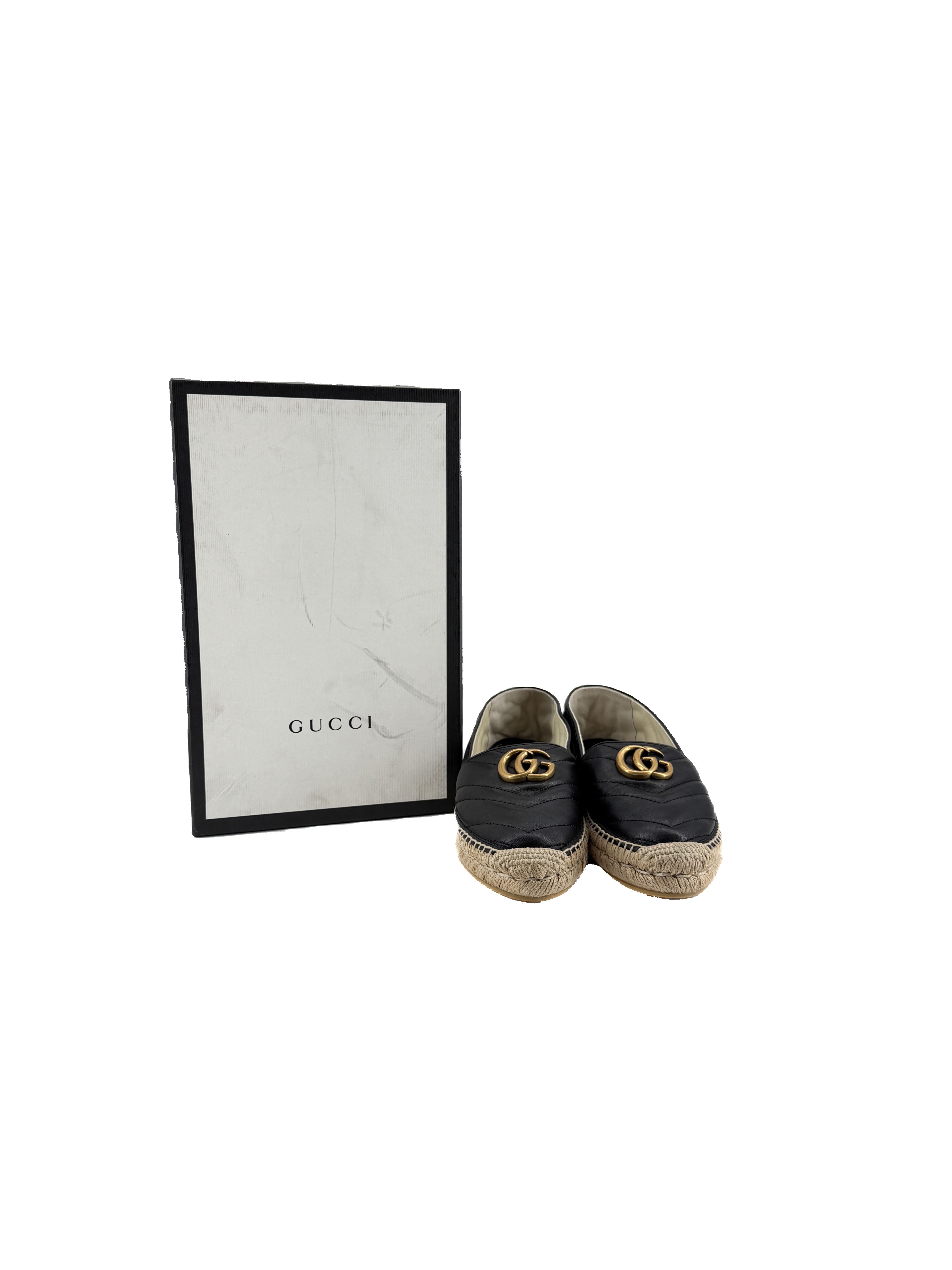 Gucci black leather GG Marmont espadrilles size 37 NEW BOX