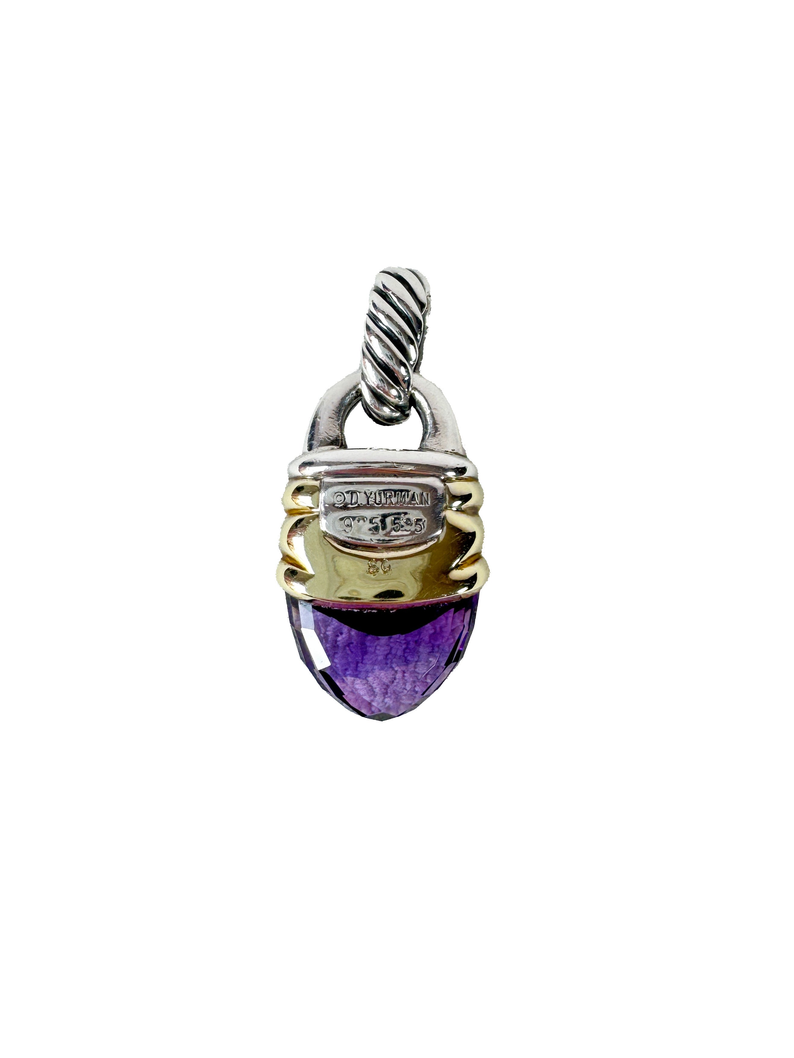 David Yurman sterling silver, yellow gold, Amethyst acorn pendant