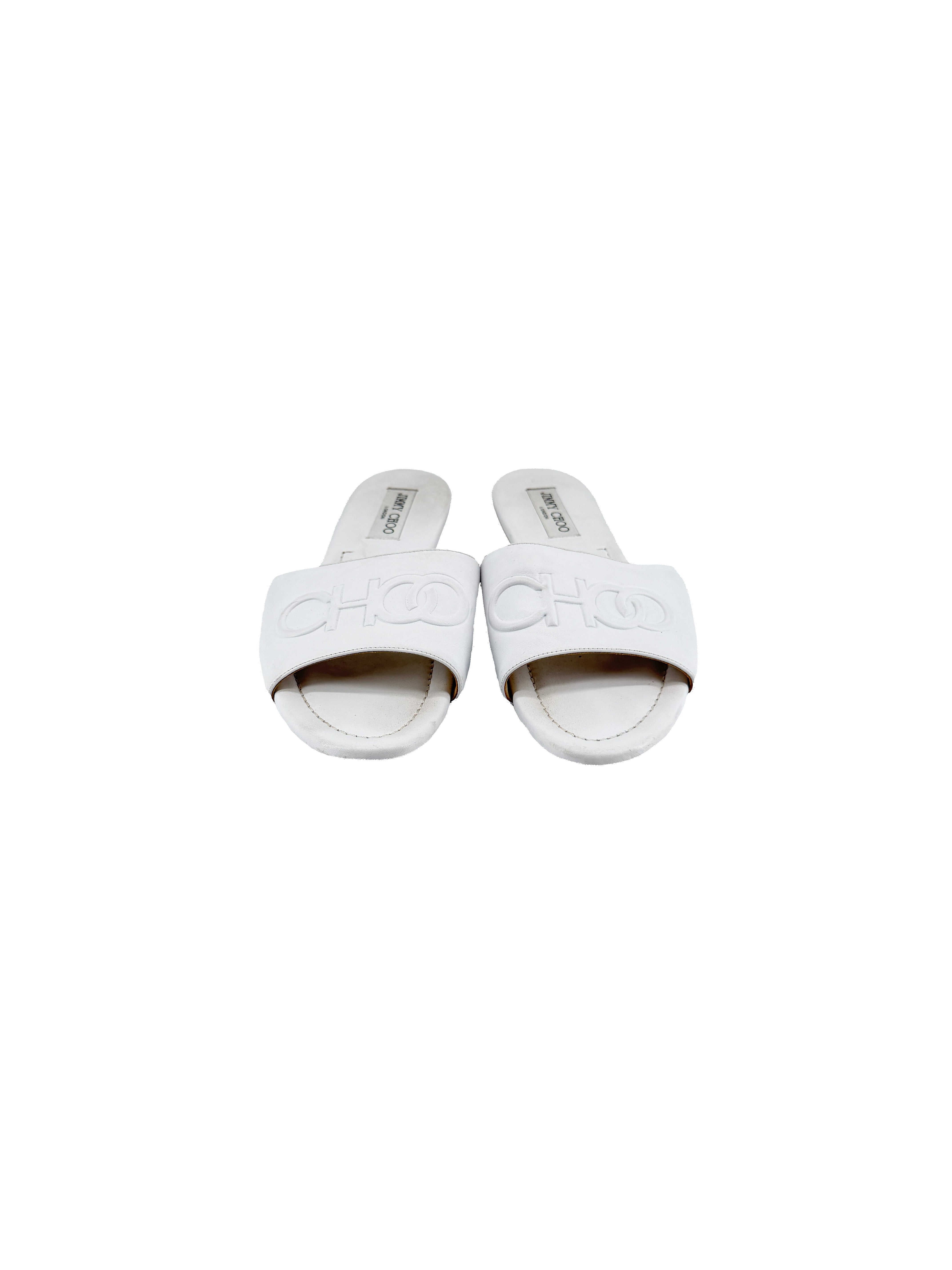 Jimmy Choo white leather slides size 40