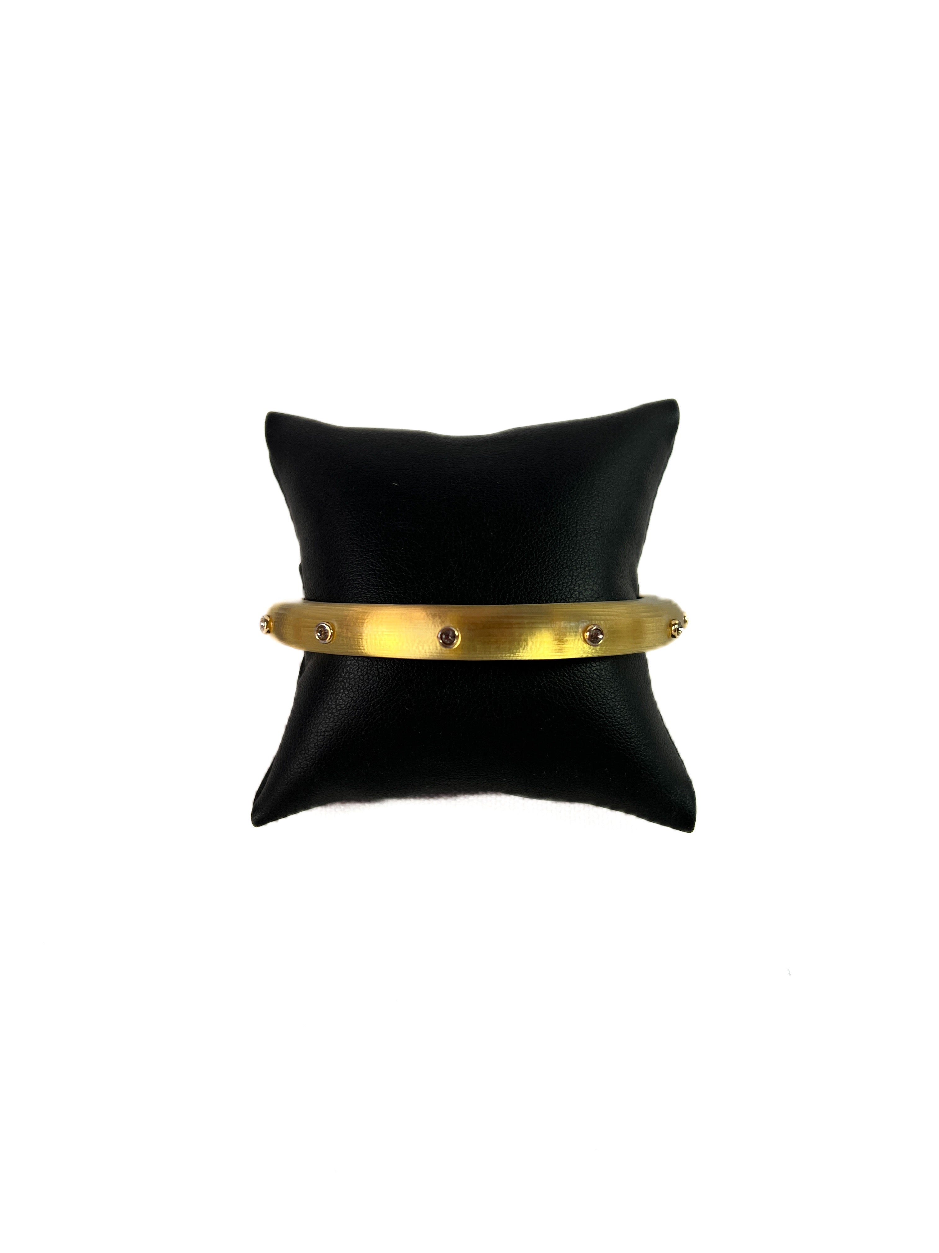 Alexis Bittar gold crystal studded lucite hinged bangle