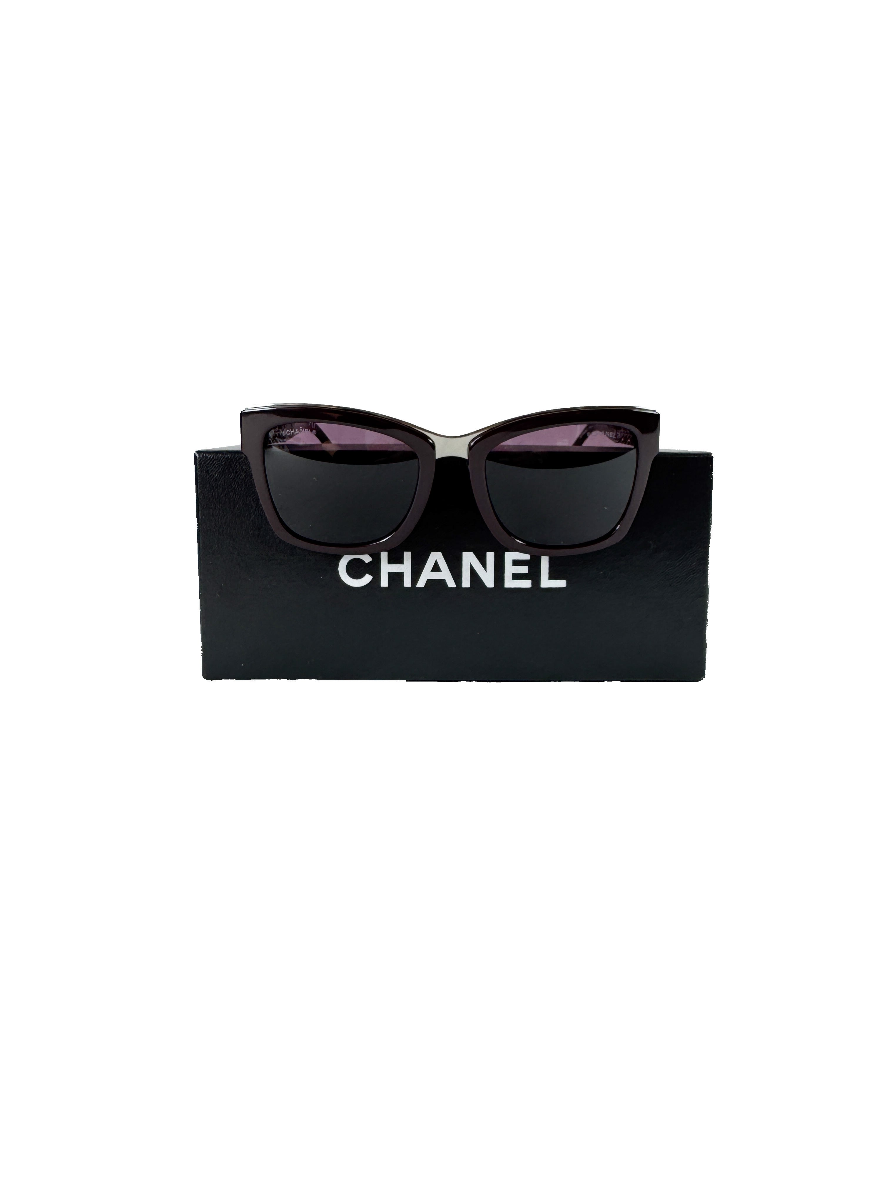 Chanel acetate lambskin leather chain sunglasses burgundy 67079
