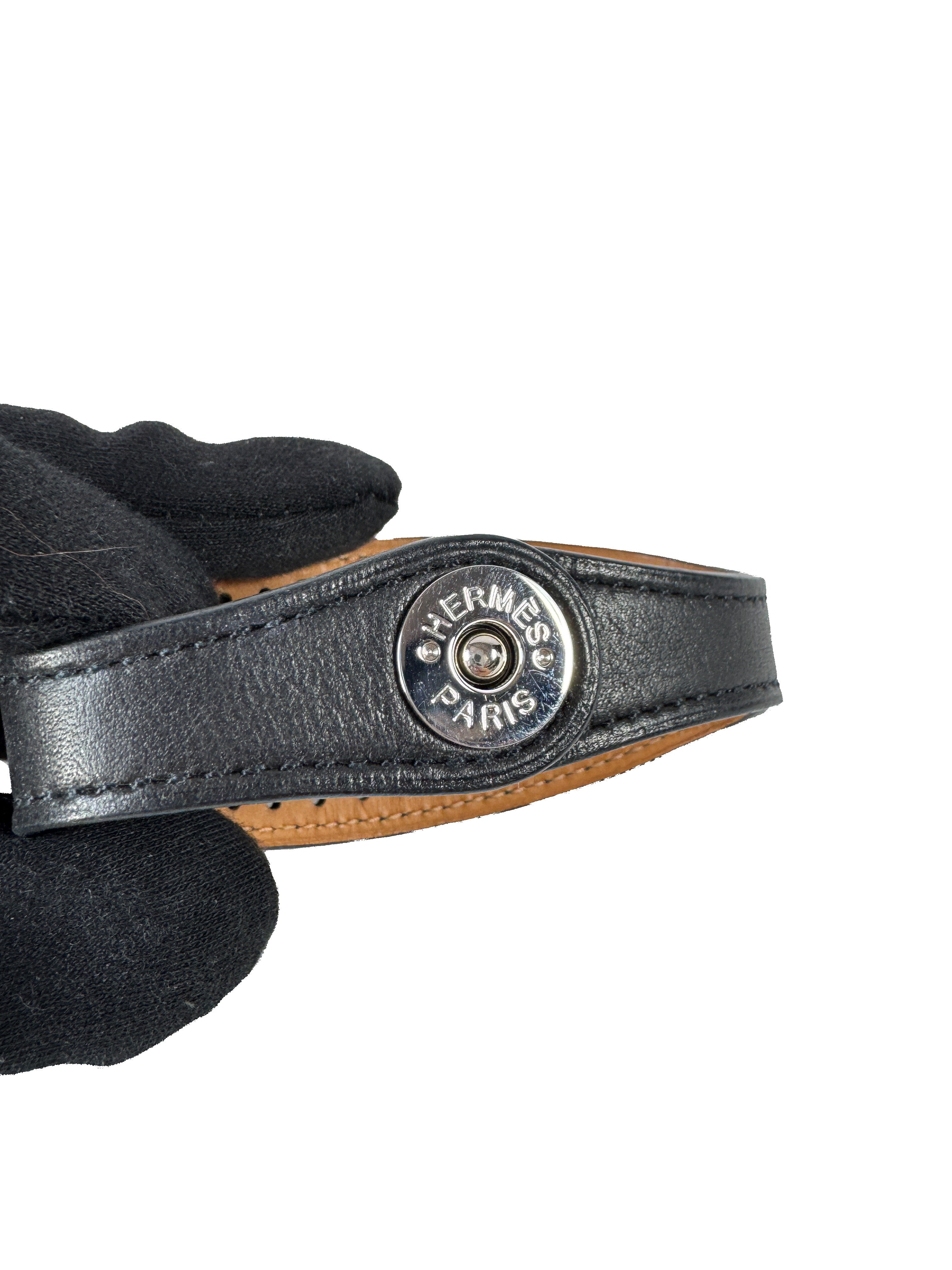 Hermès black/brown evelyne leather bracelet square J