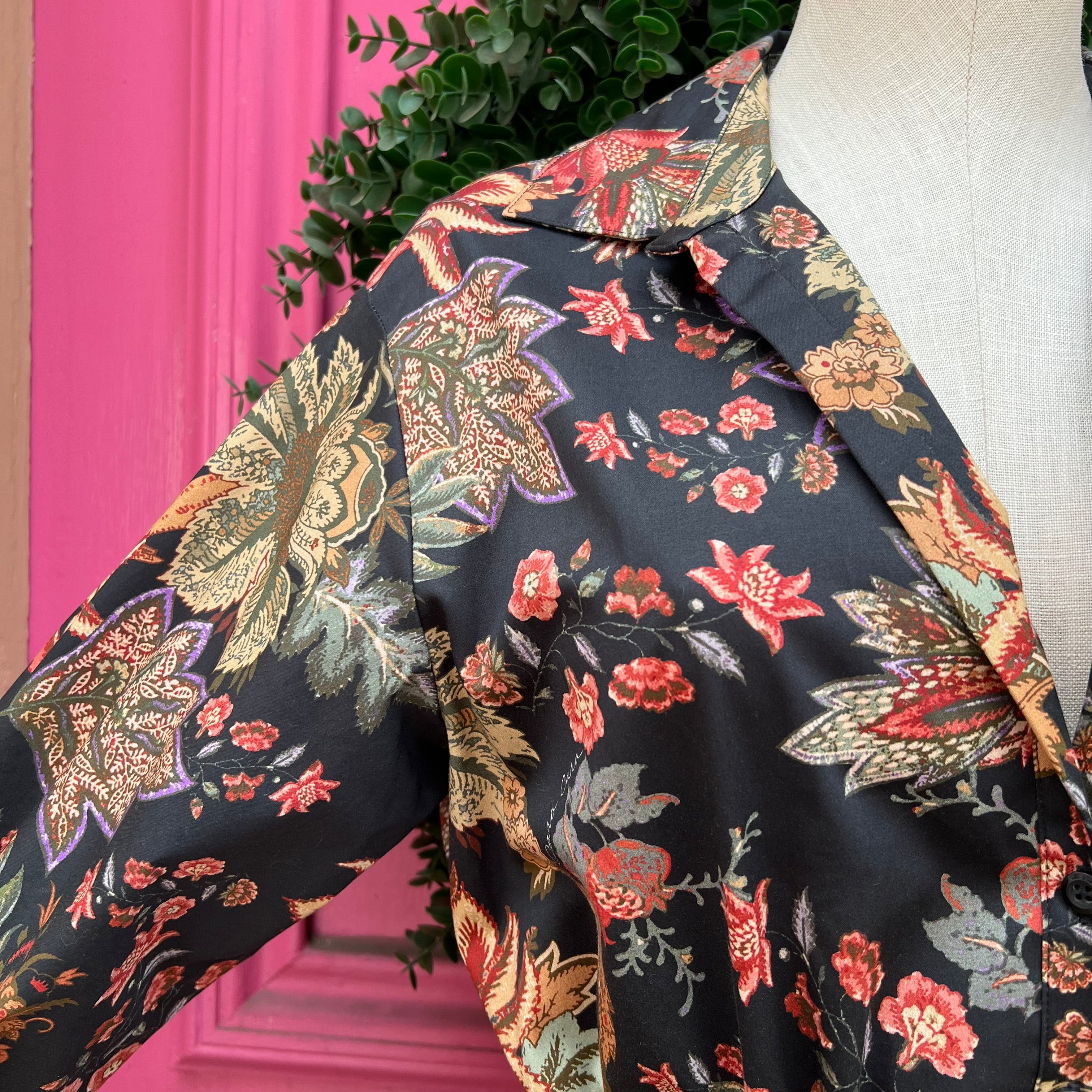 Cara Cara black floral button up dress size M