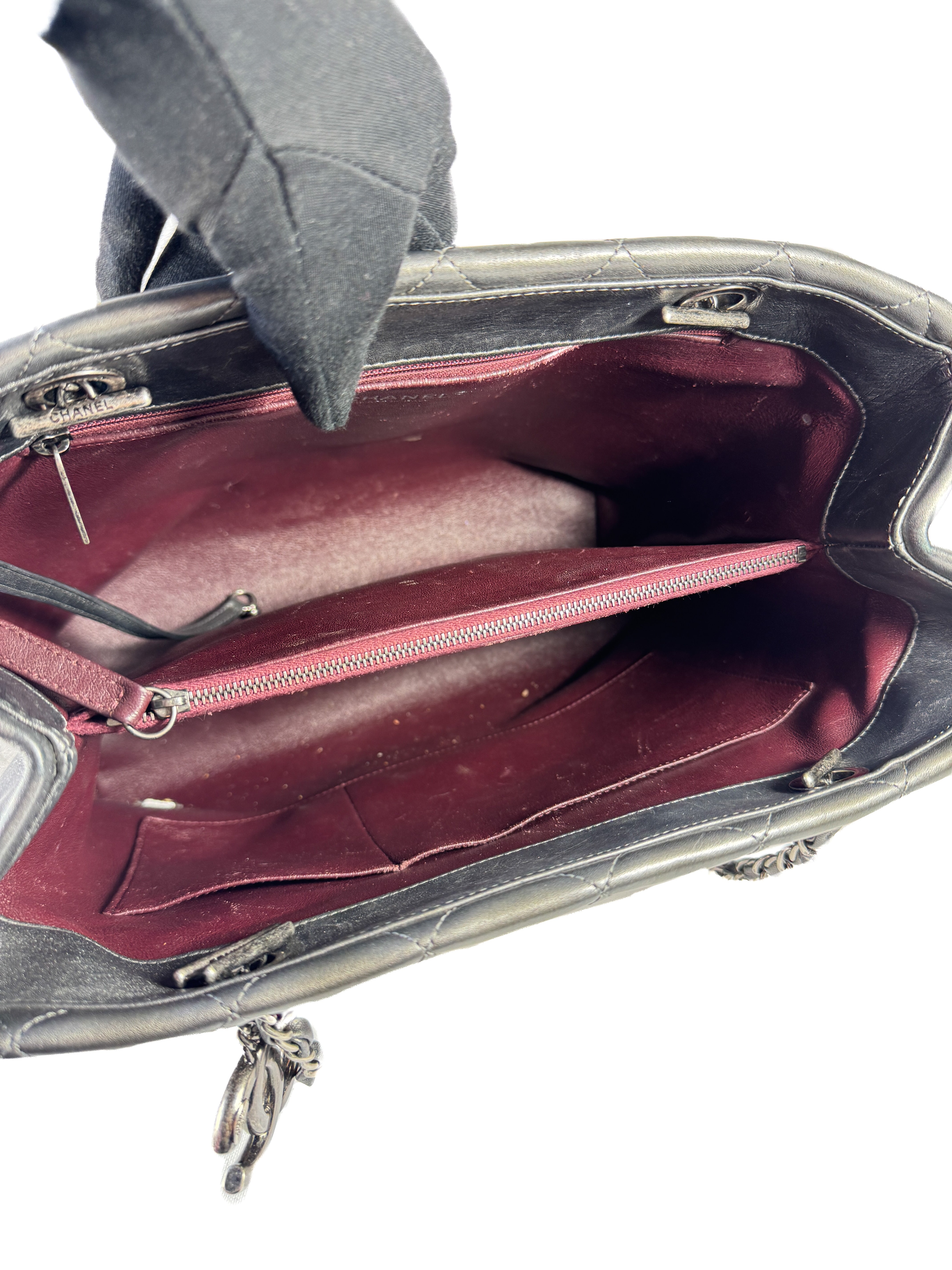 Chanel dark silver quilted large trendy shopping tote 21647644