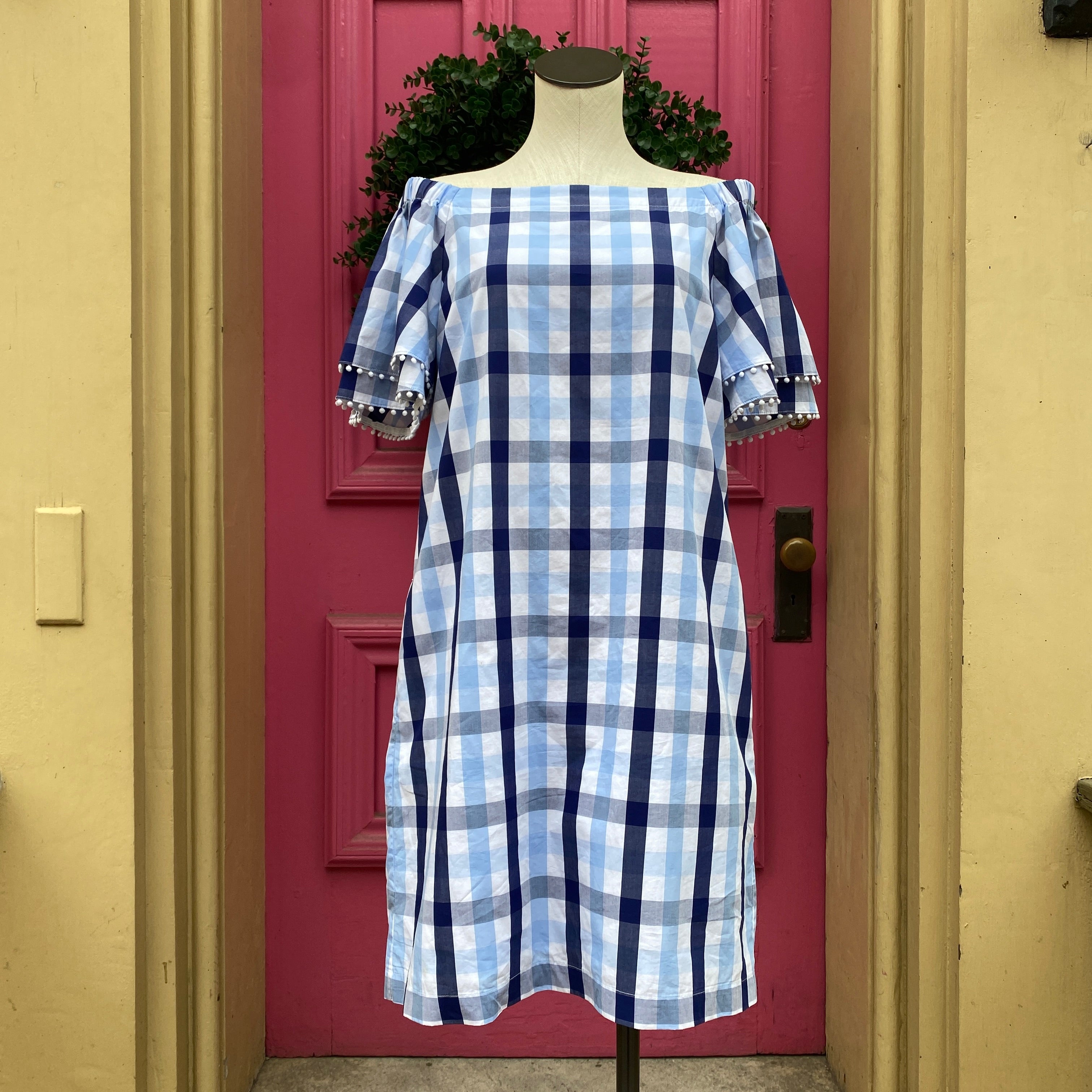 Sara Campbell blue white check SS dress size L