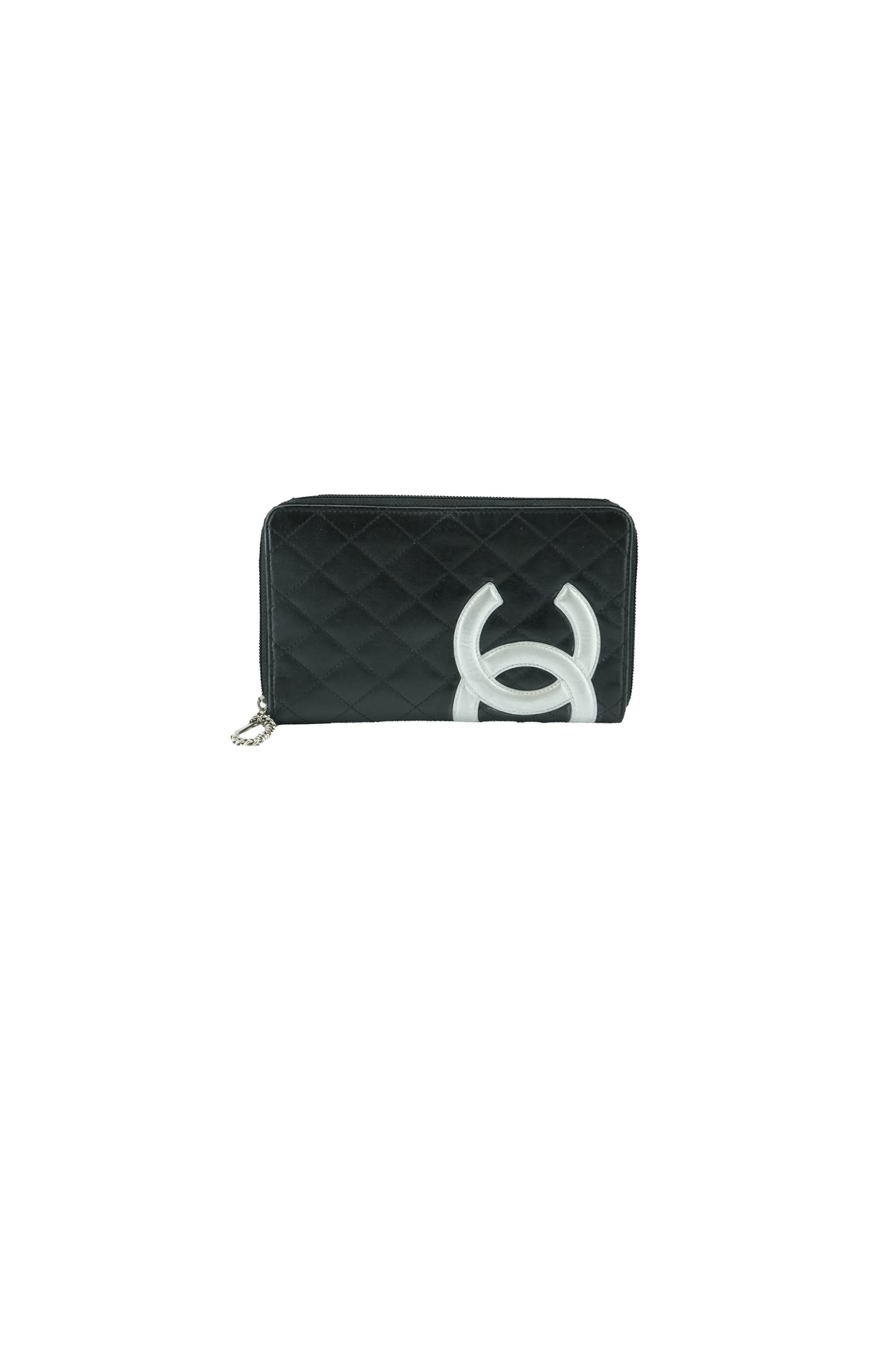 Chanel black silver Ligne cambon zip around organizer wallet 154184007