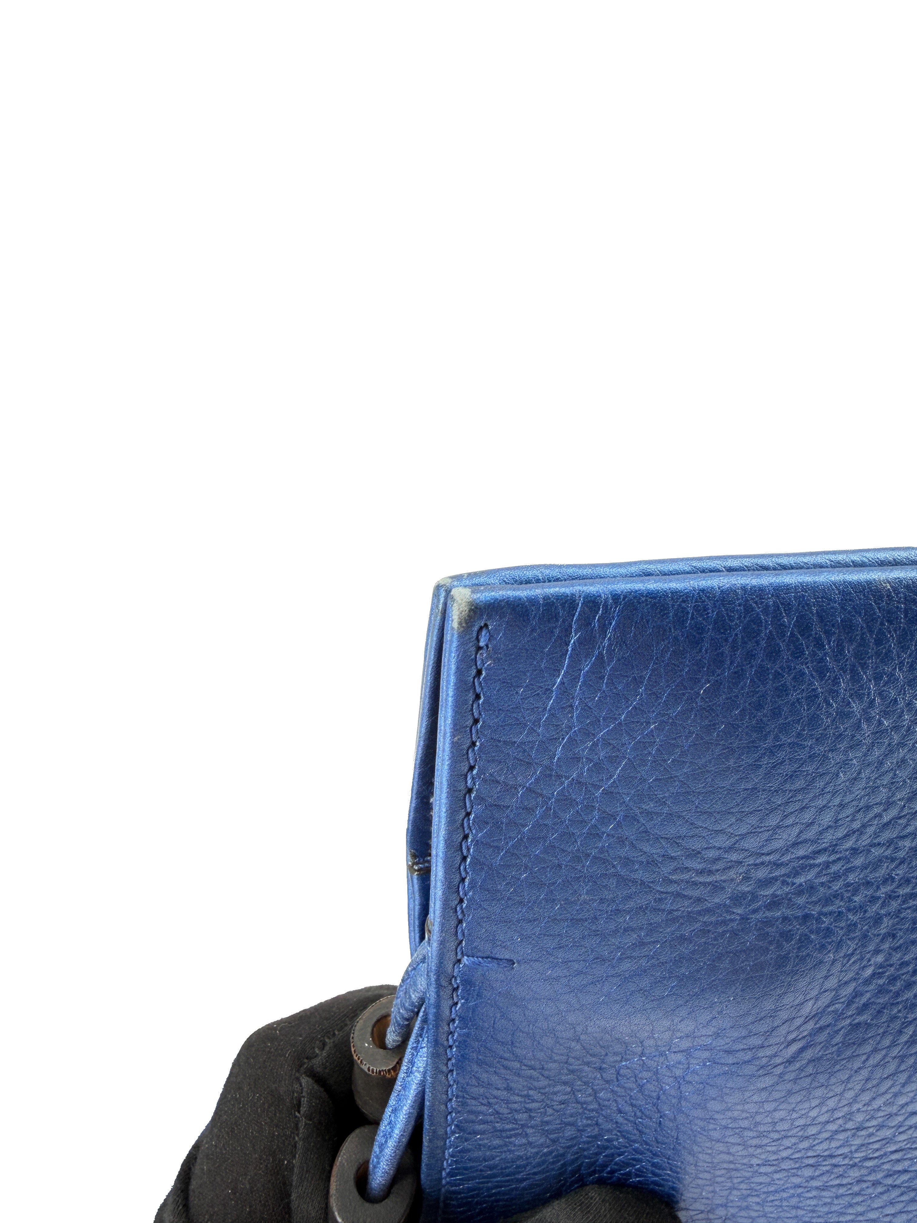 Gucci blue metallic leather bamboo tassel Nouveau clutch 347108 204991
