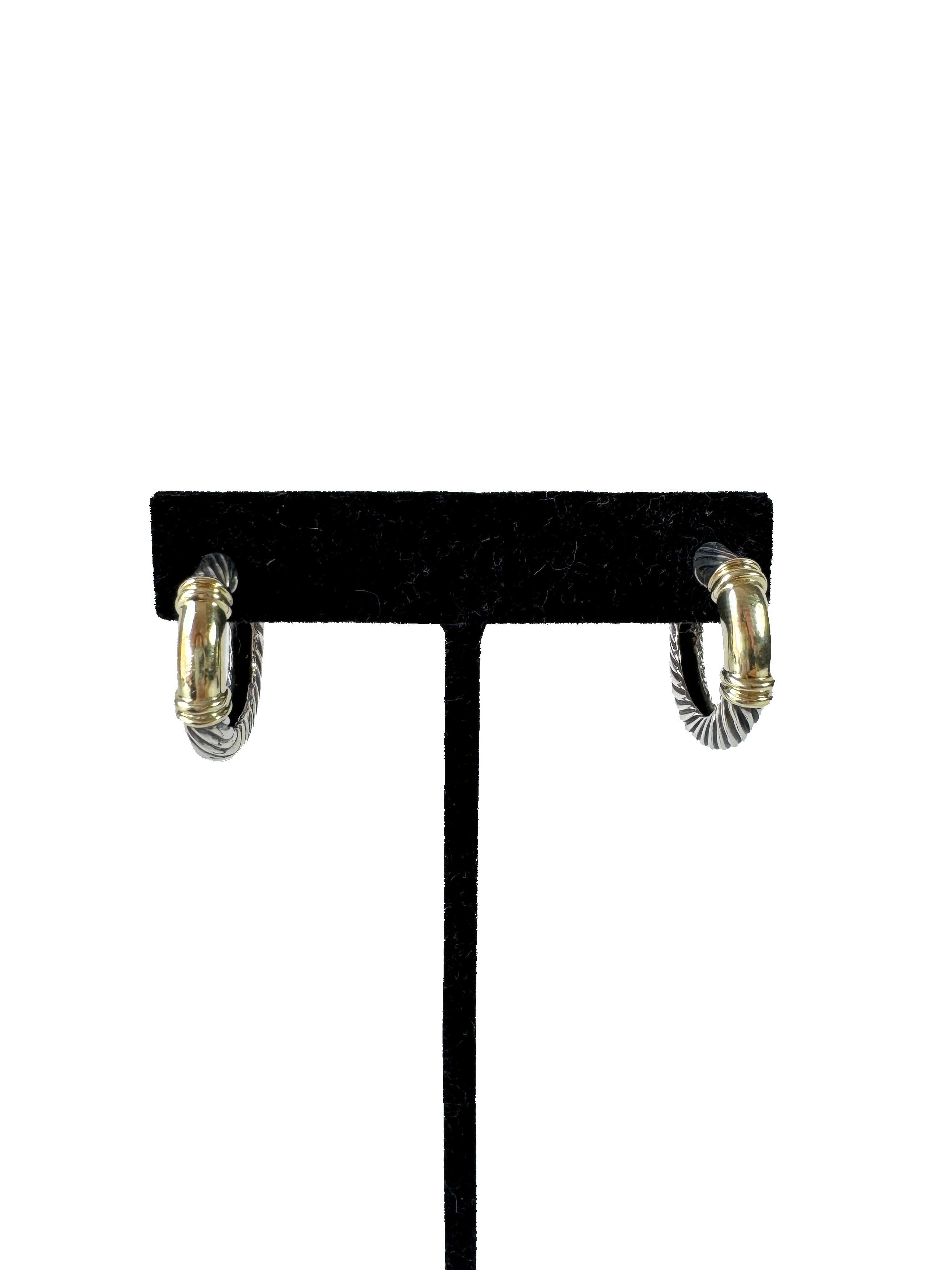 David Yurman sterling silver & yellow gold metro cable hoops