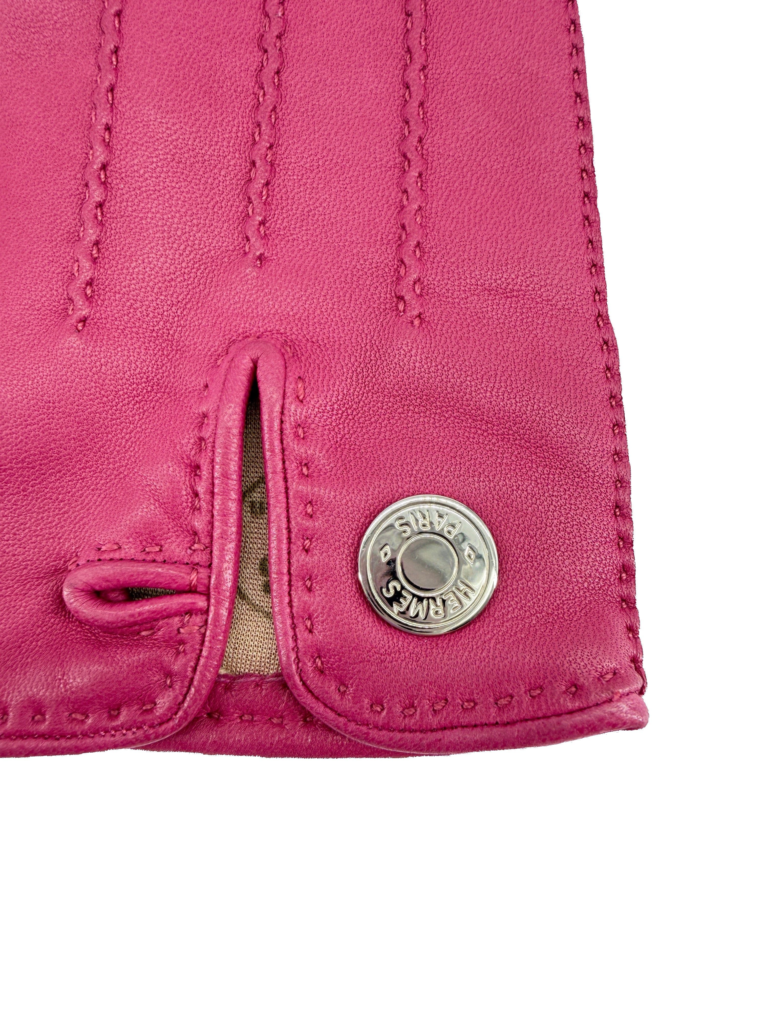 Hermès pink leather vintage gloves size 6.5